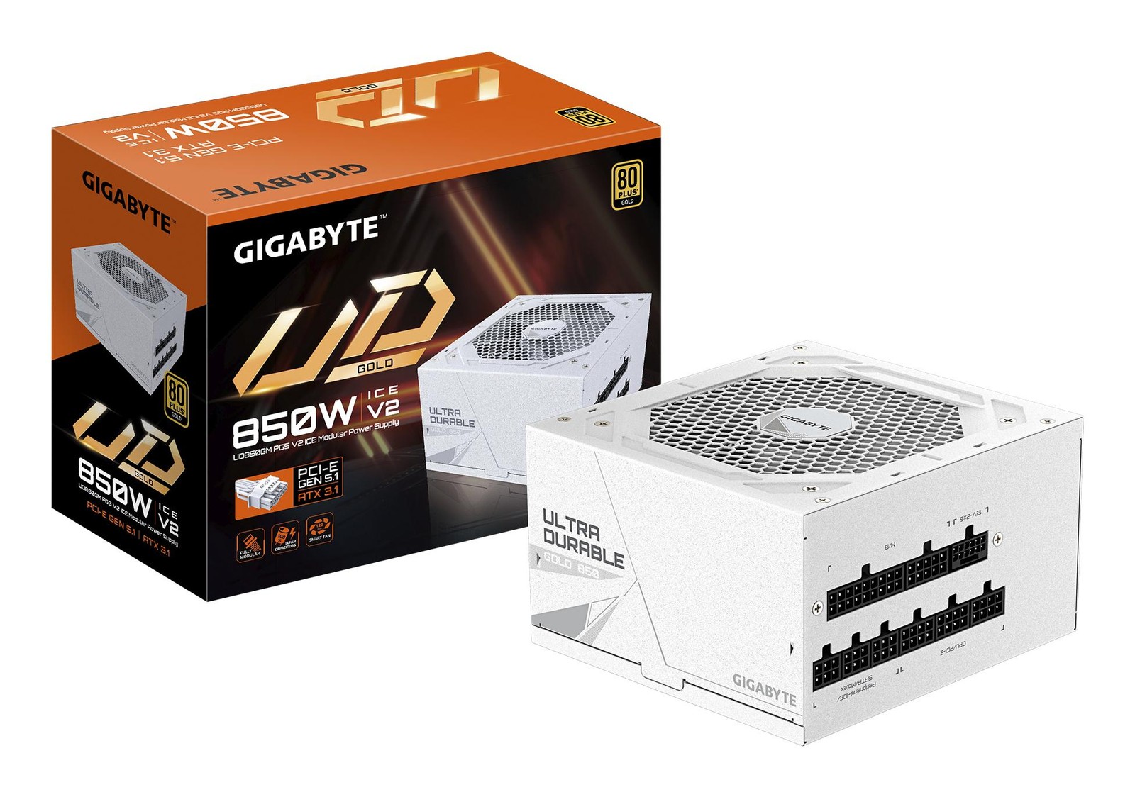 GIGABYTE UD850GM PG5 V2 ICE Power Supply Unit- PCIe Gen 5.1, 80 PLUS Gold,