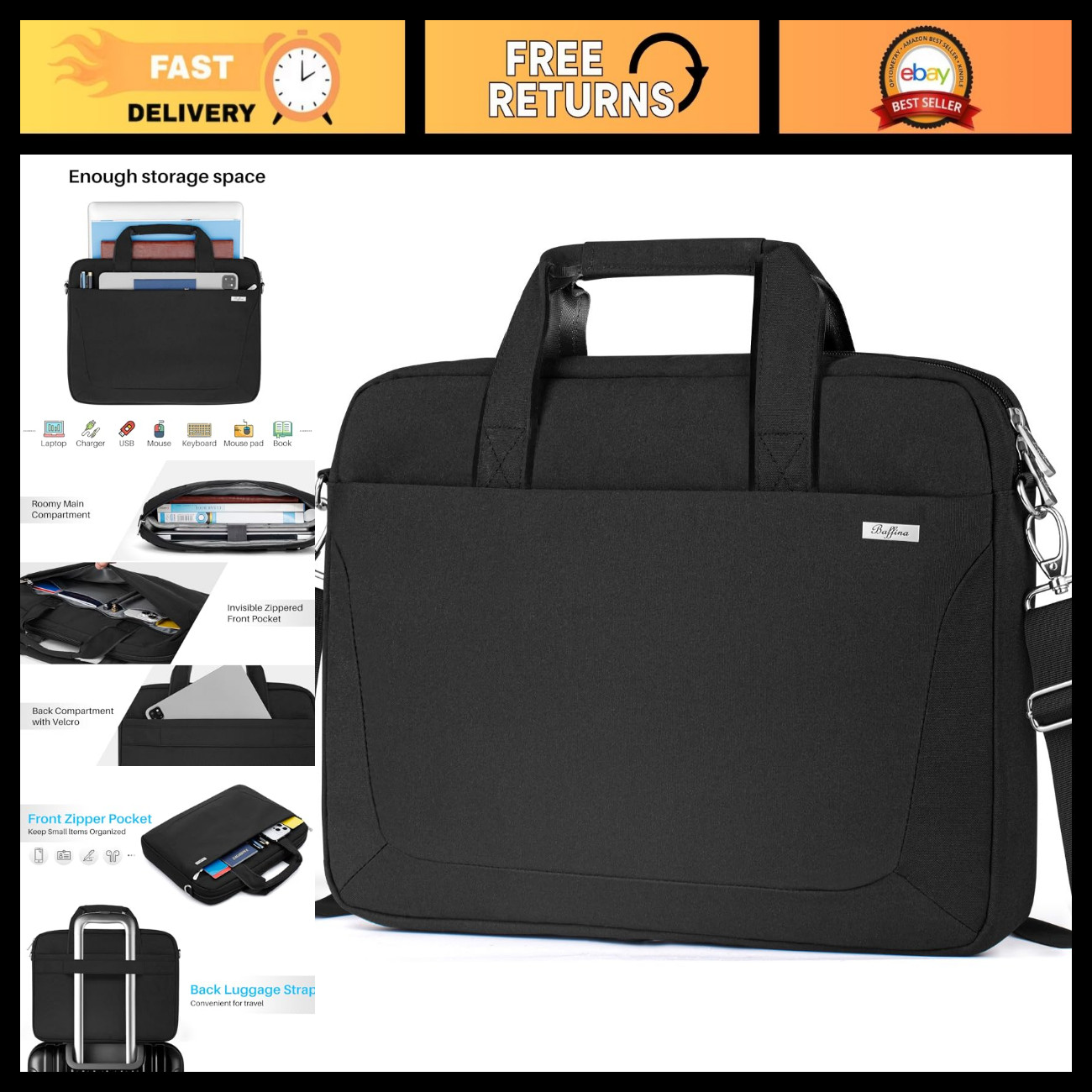 Waterproof Laptop Shoulder Bag for 15.6-17.3 Inch Laptops, Messenger Briefcase f
