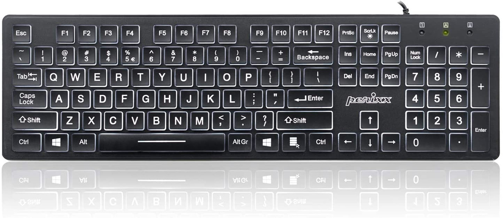 Perixx PERIBOARD-317 Wired Backlit USB Keyboard, Big Print Letter with White Ill