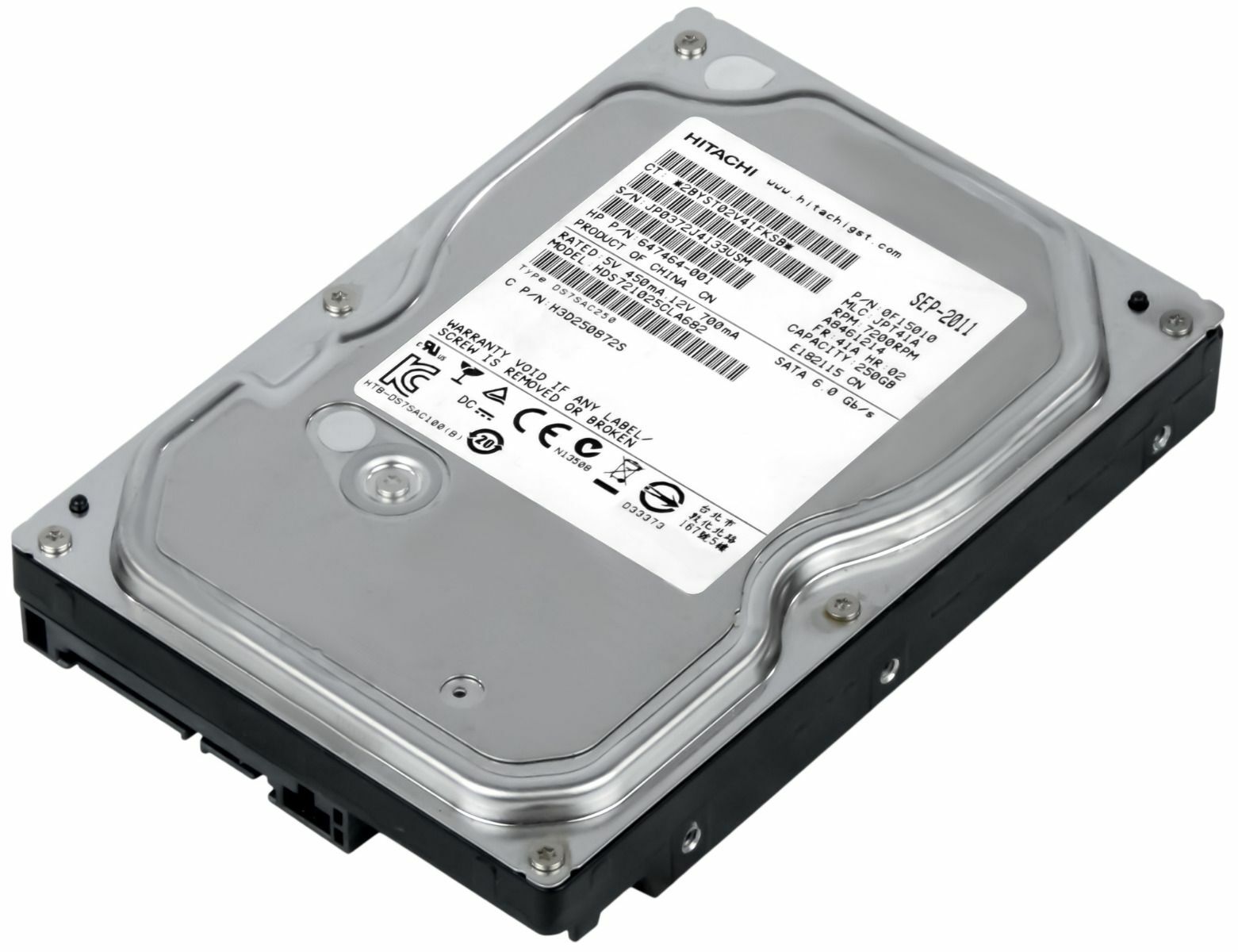 HARD DRIVE HP 647464-001 HDS721025CLA682 250GB 7.2K 8MB SATA III 3.5''