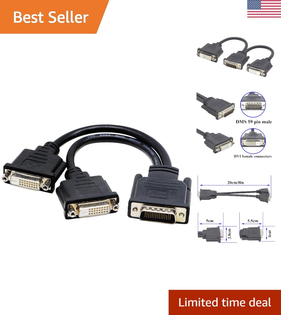 High-Quality DMS-59 to 2 DVI Video Splitter for Enhanced Graphics - 10 Inch