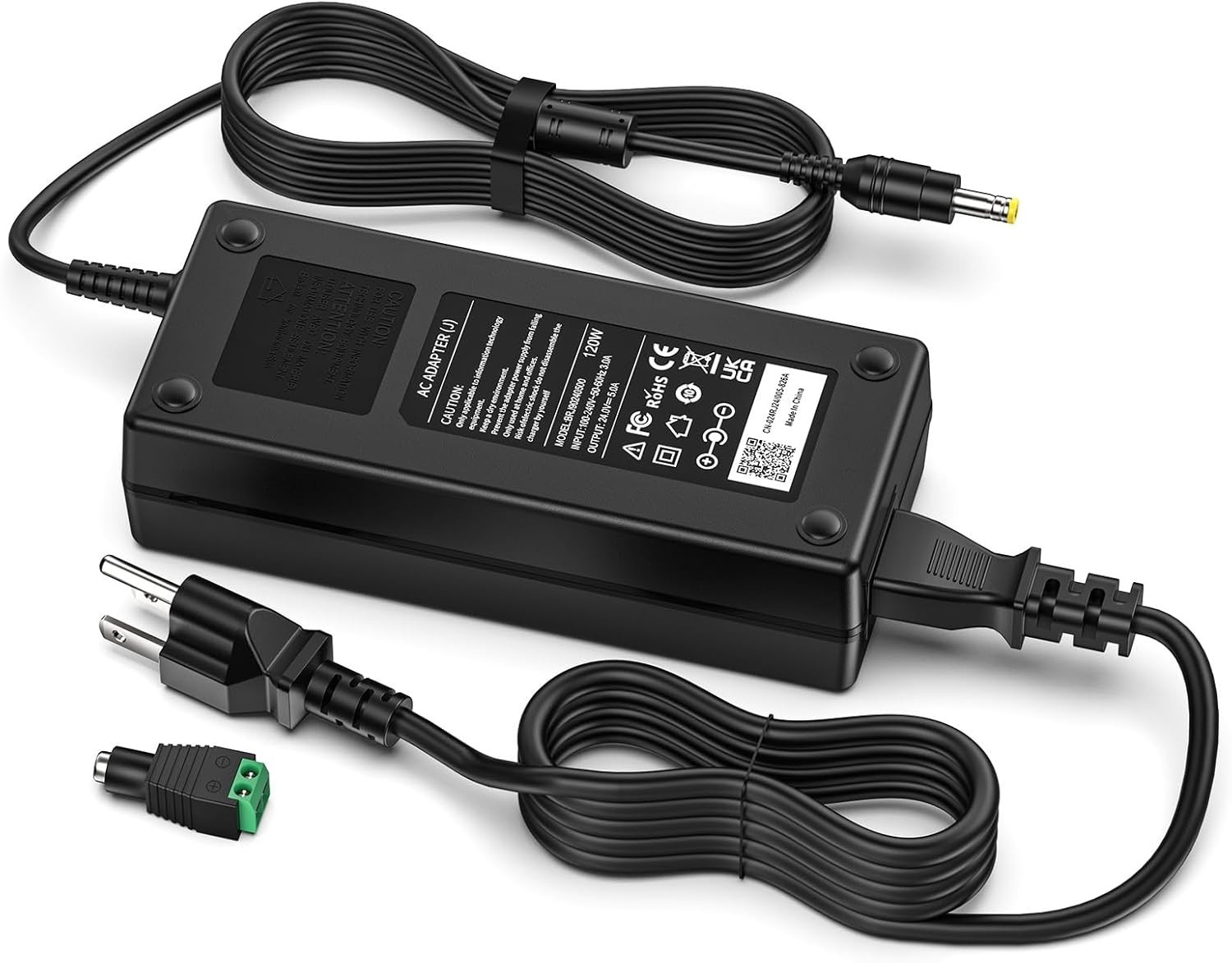 24V 5A 120W AC/DC Adapter Power Supply for Home Electronics with 5.5x2.1mm Plug