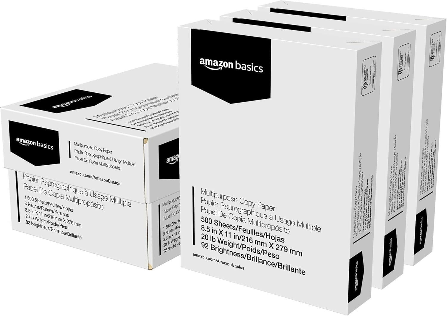 Amazon Basics Multipurpose Copy Printer Paper, 20 lb, 8.5 x 11 Inches, 3 Reams