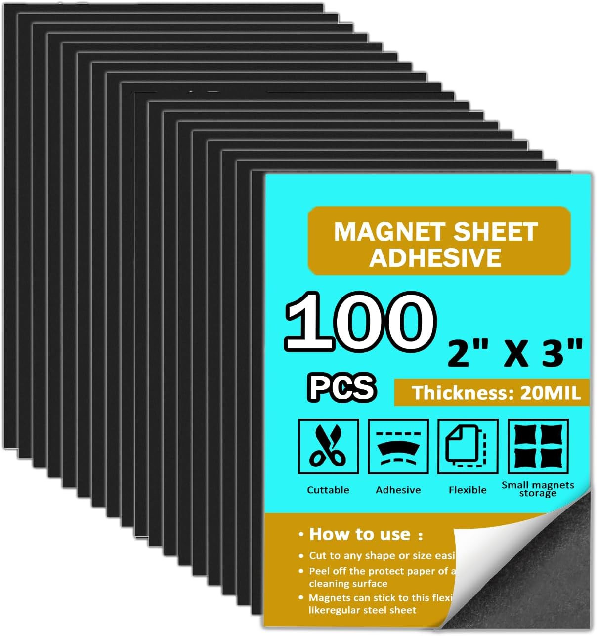 Pack of 100, 2"X3" Magnet Sheets with Adhesive Backing for Photo Lable to Be Mag