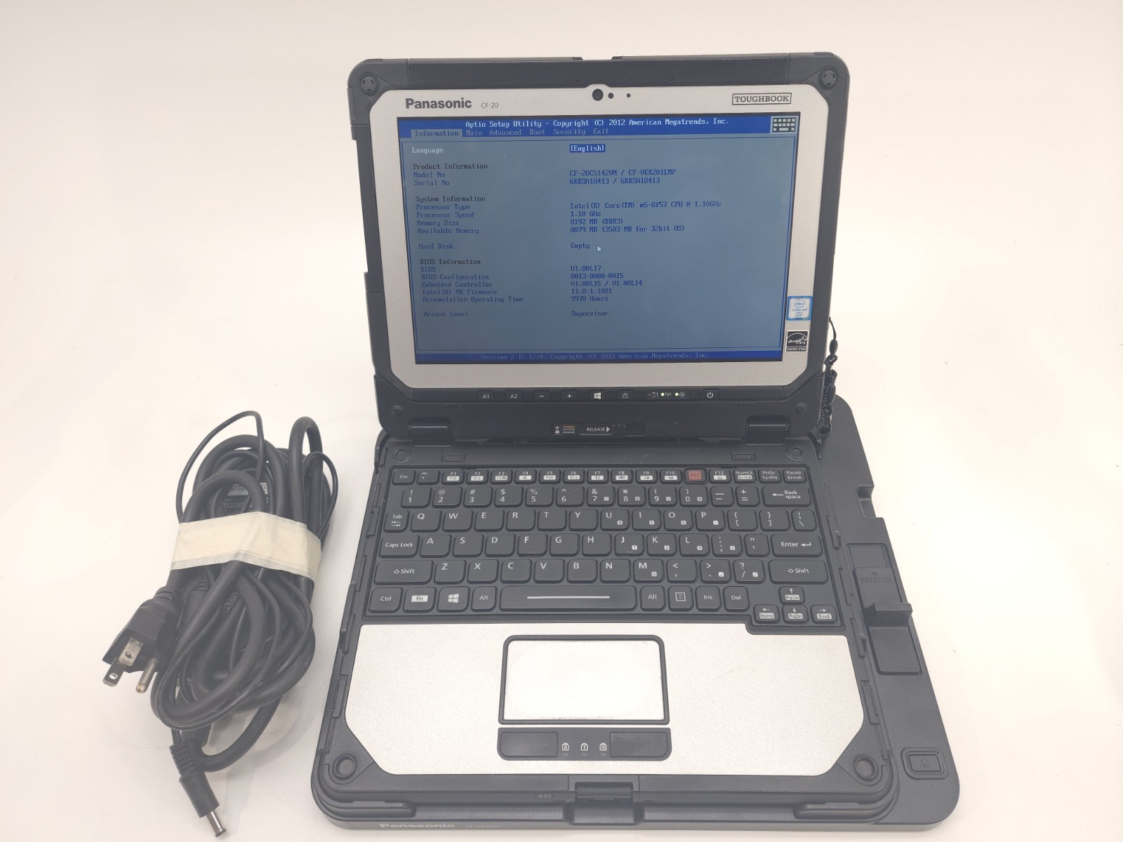 Panasonic Toughbook CF-20 10.1" Touchscreen Core m5-6Y57 8GB RAM No Hdd