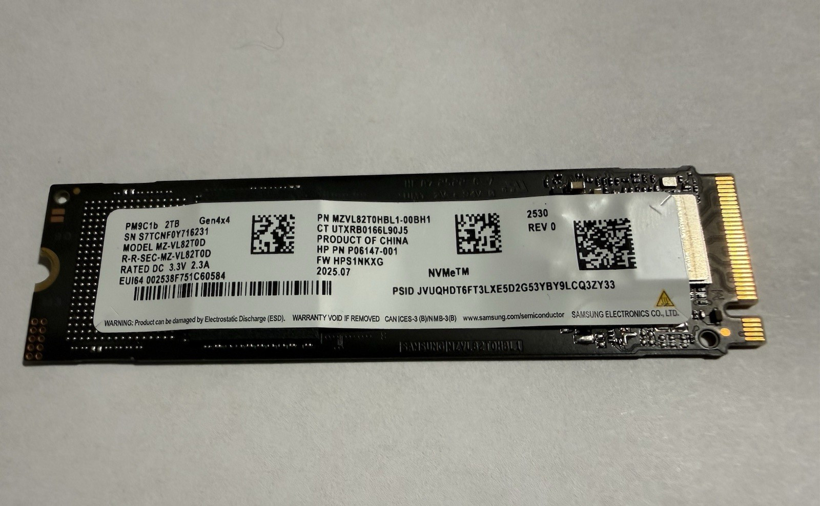 Samsung 2TB PM9C1b M.2 PCIe NVMe Gen4x4 SSD 7100MB/s MZVL82T0HBL1-00BH1 HP OEM