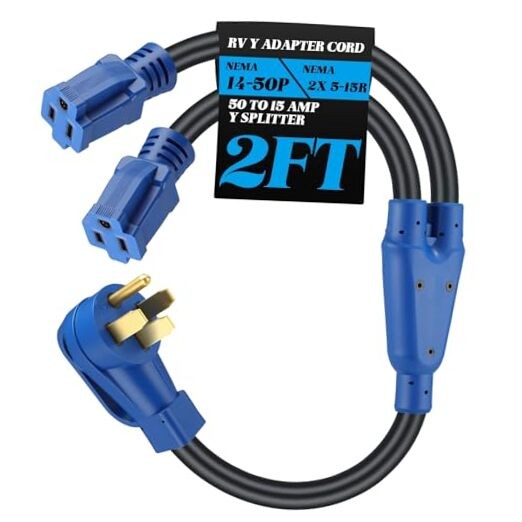 RV Y Adapter Power Cord 2FT - NEMA 14 14-50P to 5-15R & 5-15R