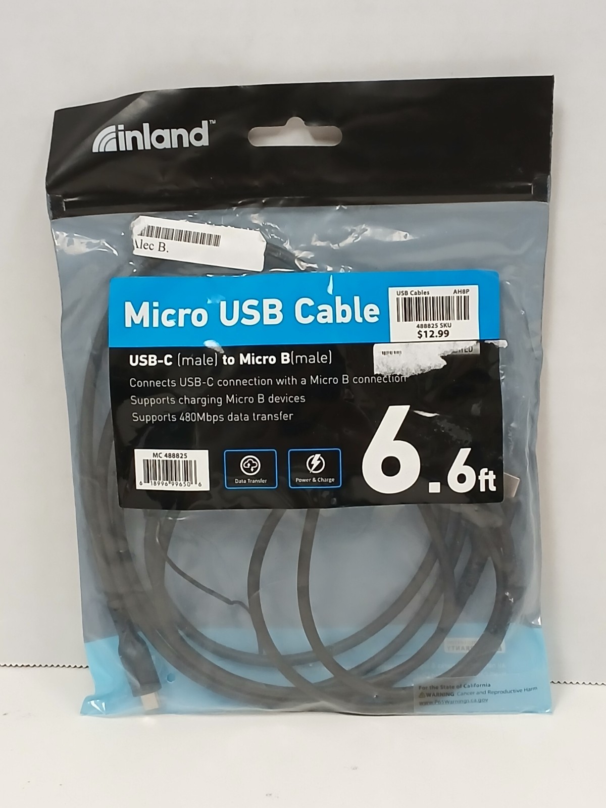 Inland USB-C to Micro B Cable Nickel Plated, 6.6ft