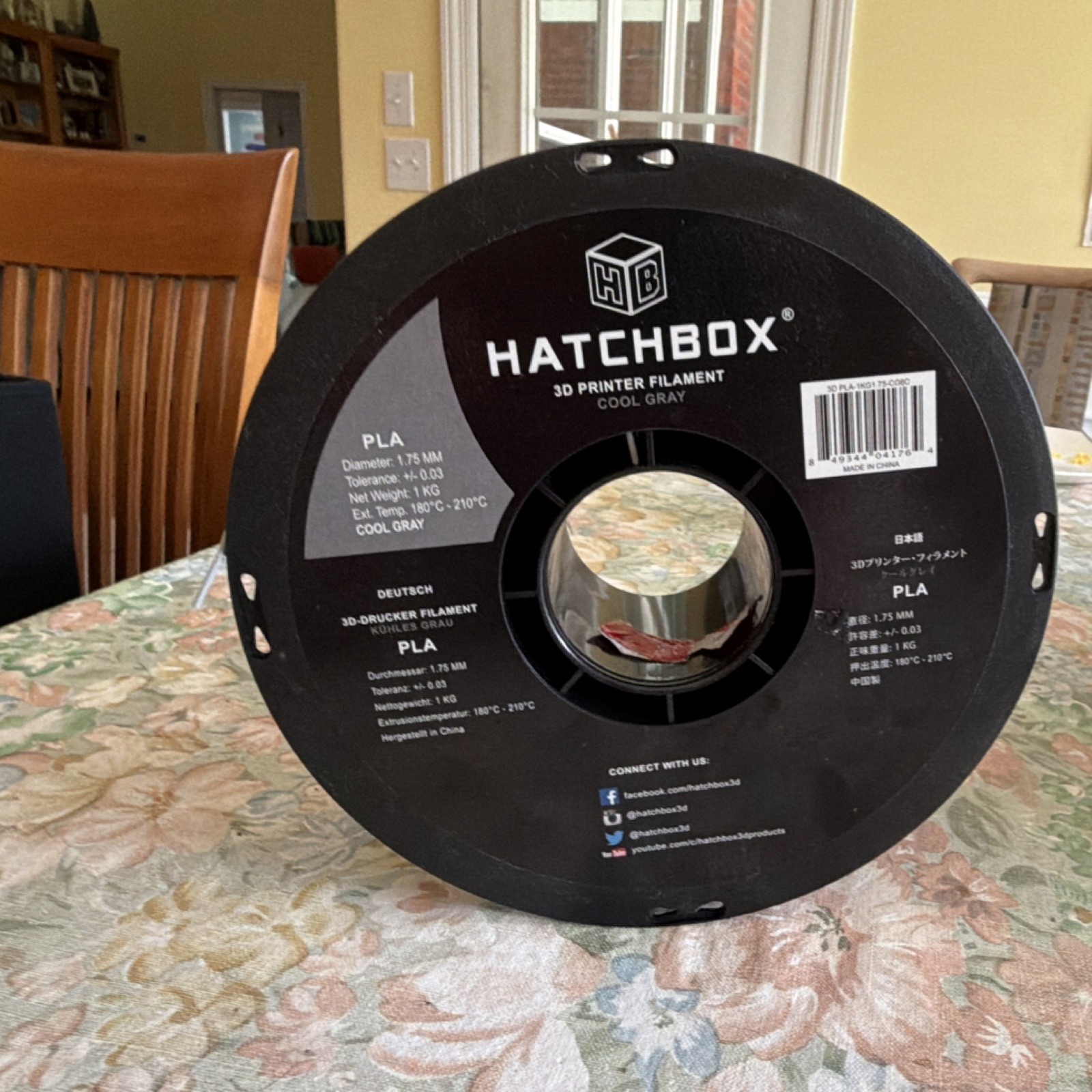 HATCHBOX PLA 3D Printer Filament Cool Gray 1.75mm 1kg Spool