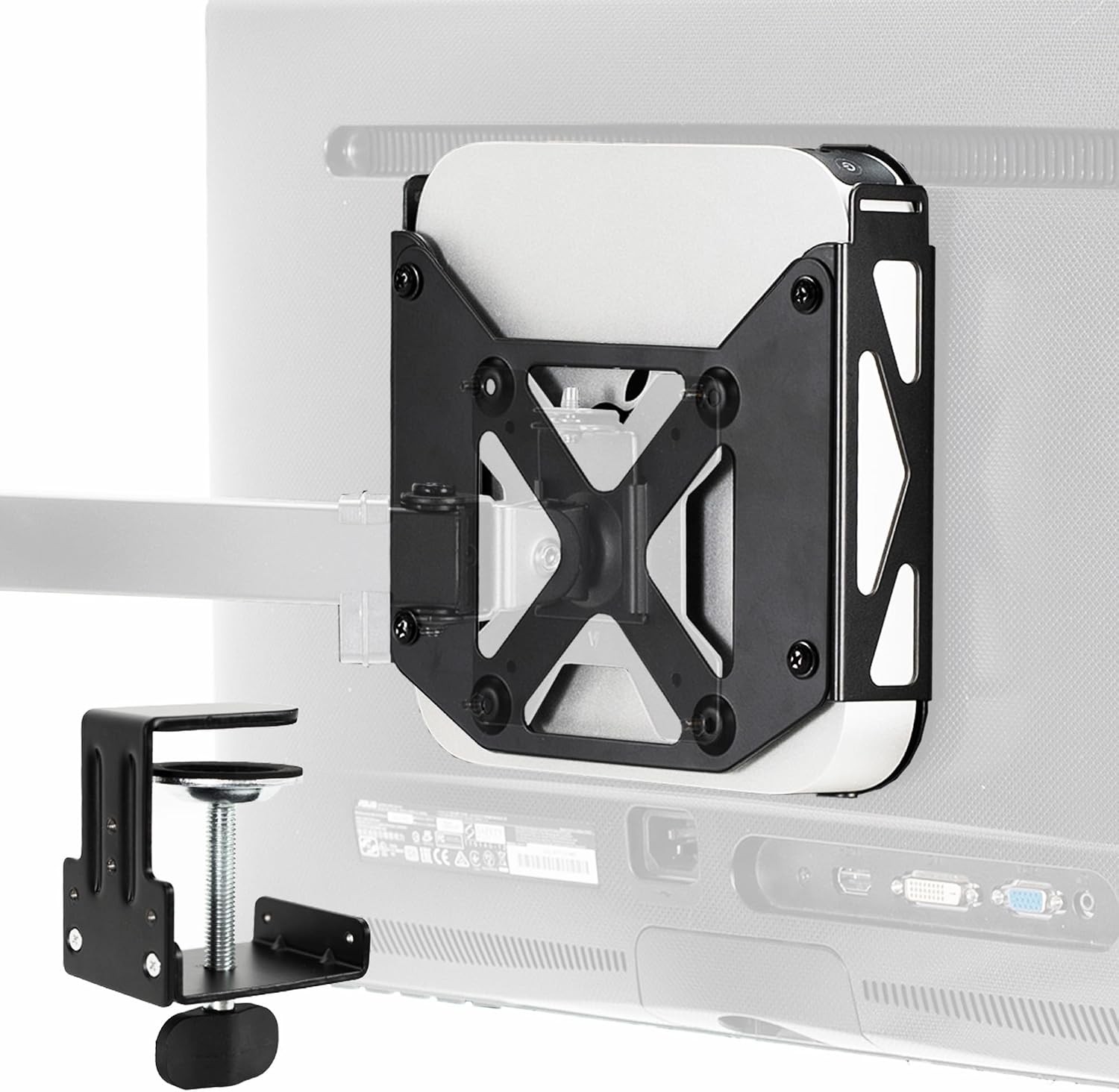 Behind Monitor VESA Mount Mac Mini 2010-2024 Desk Clamp CPU Holder Black