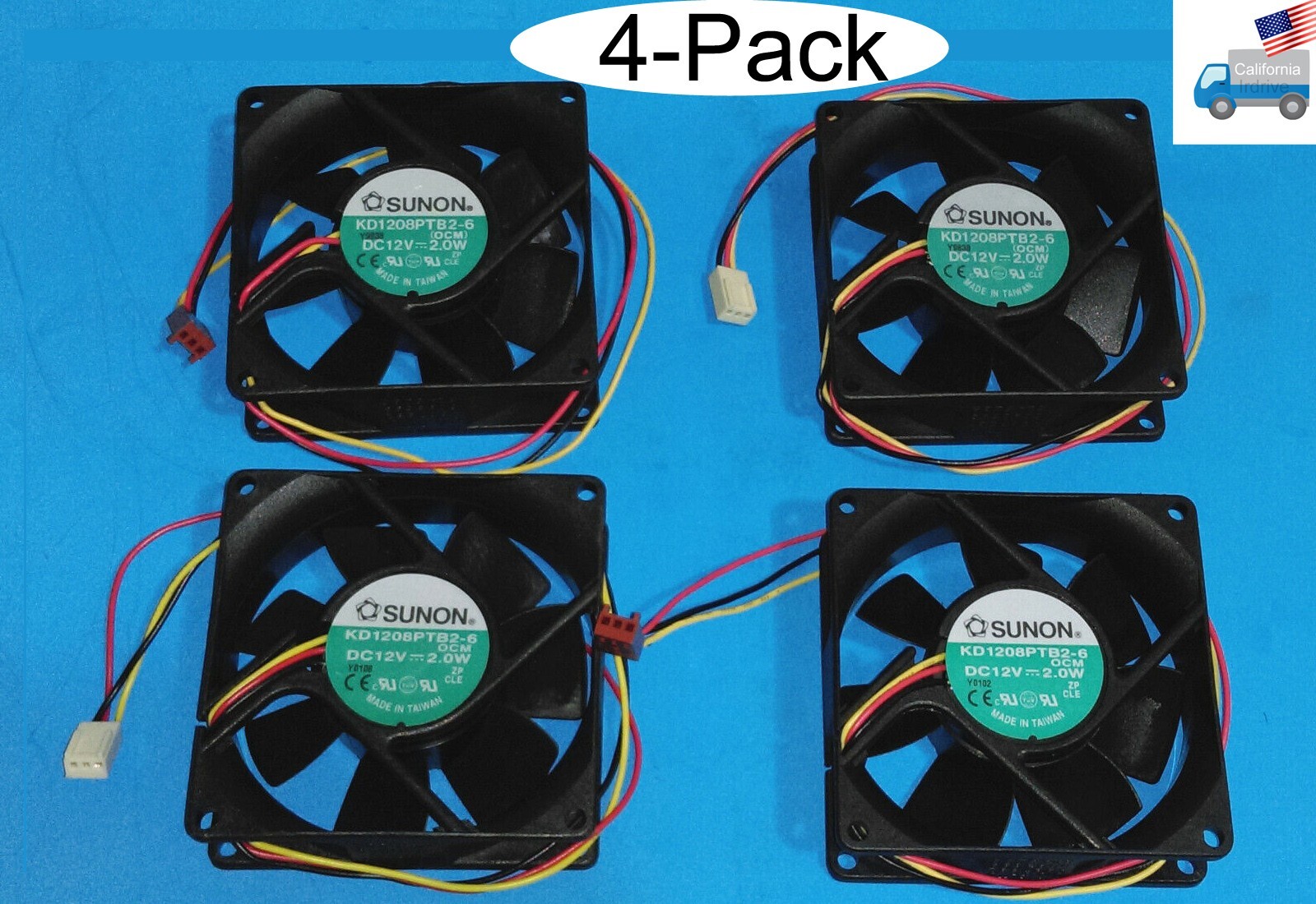 4pack: Sunon 80mm x 25 3pin 12V 2W Ball Bearing PC Case Cooling Fan KD1208PTB2-6