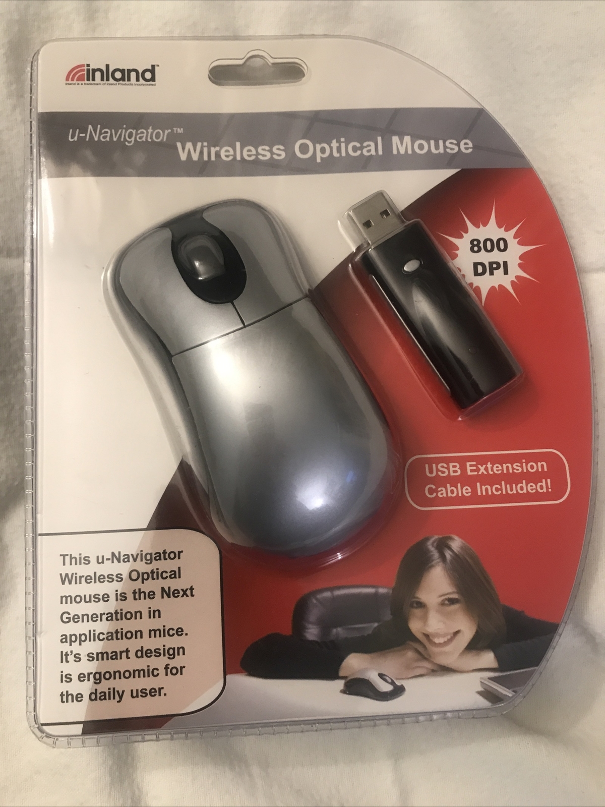 Inland U-Navigator Wireless Optical Mouse # 07340 Ergonomic 800 DPI Computing