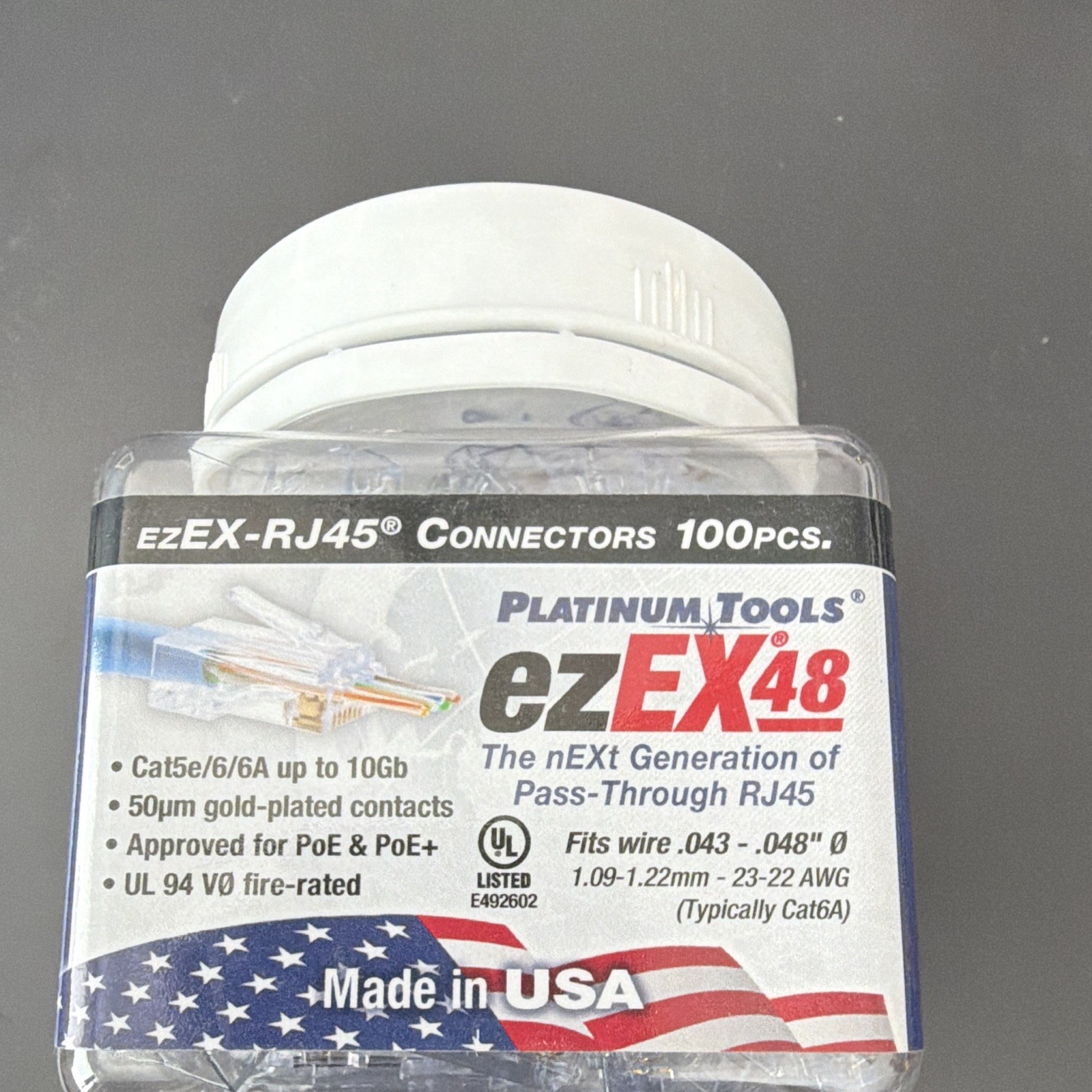Platinum Tools ezEX48 Pass-Through RJ45 Connectors Gold Plated Clear 100pk