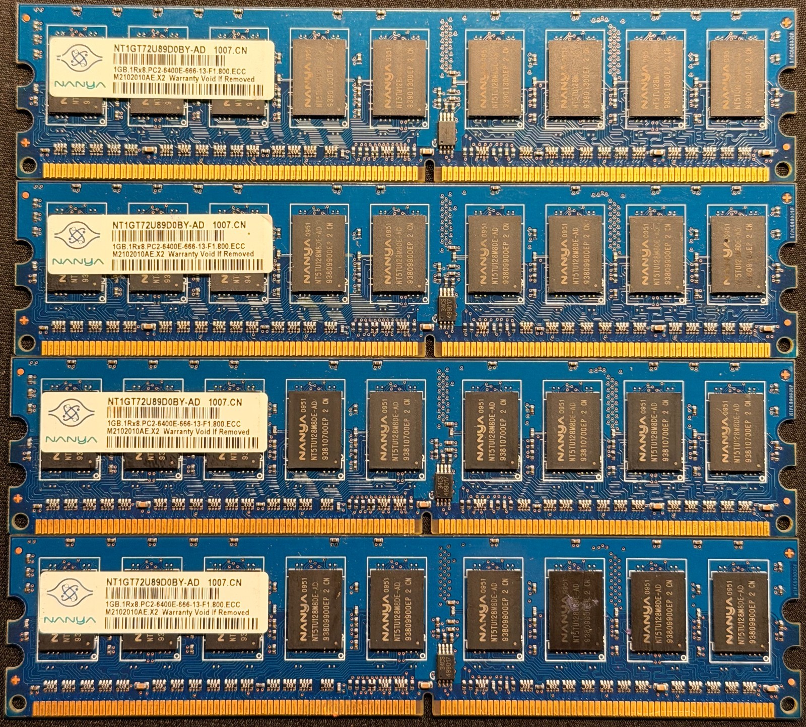NANYA 4GB (4x1GB) 1Rx8 DDR2 PC2-6400E-666-13-F1.800.ECC RAM NT1GT72U89D0BY-AD