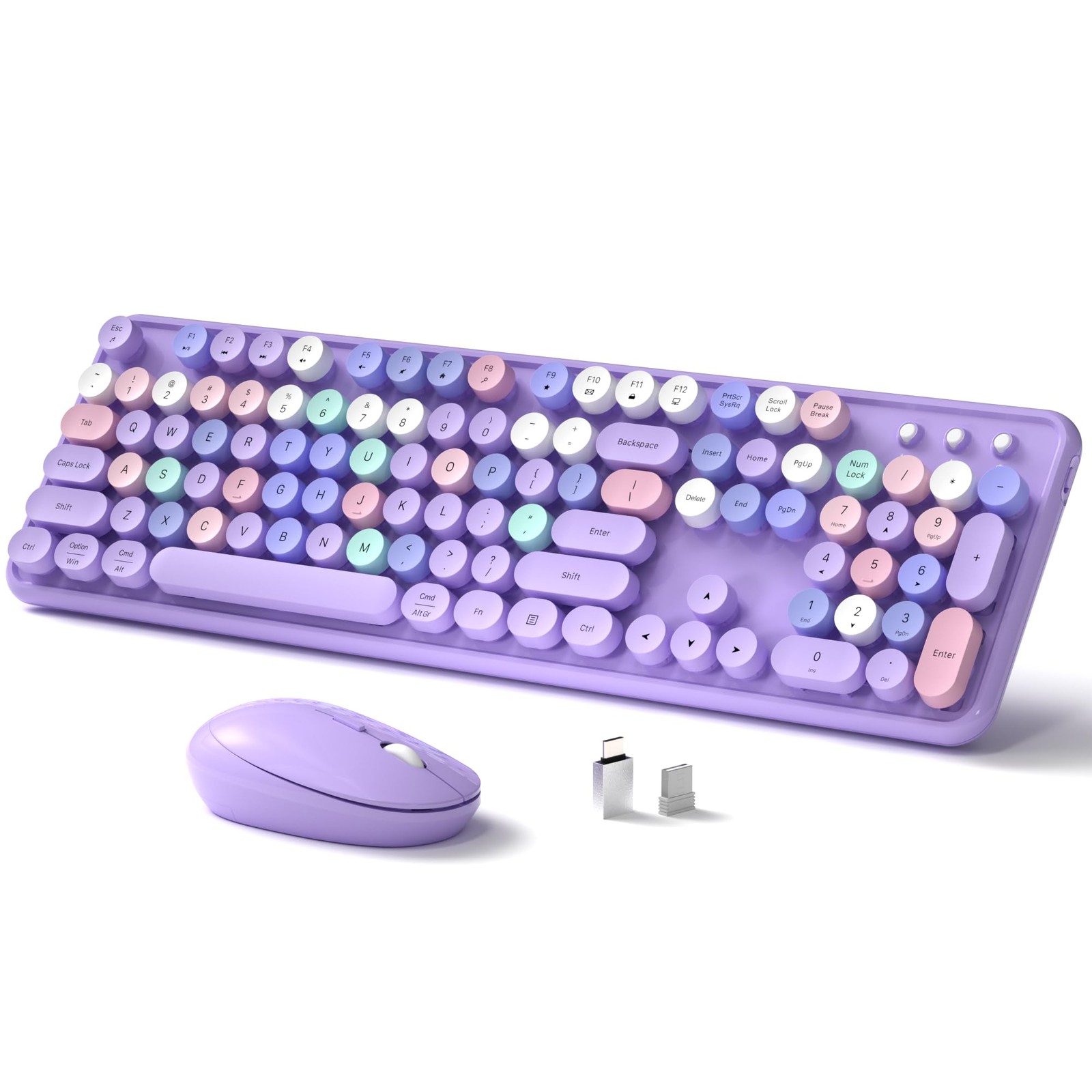 Teclado y ratón inalámbricos, teclado de máquina escribir retro tamaño completo