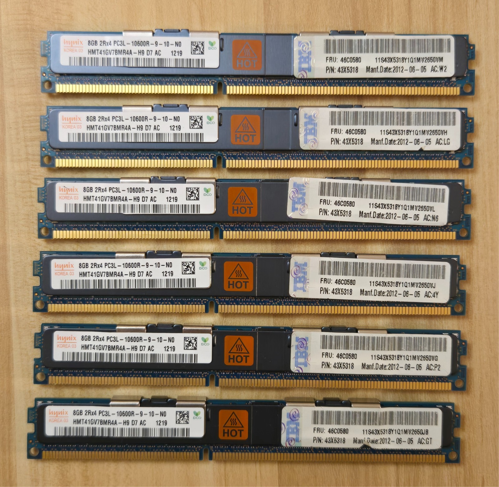 48GB Lot of 6 SK Hynix 8GB 2Rx4 PC3L-10600R DDR3 ECC Server RAM HMT41GV78MR4A-H9