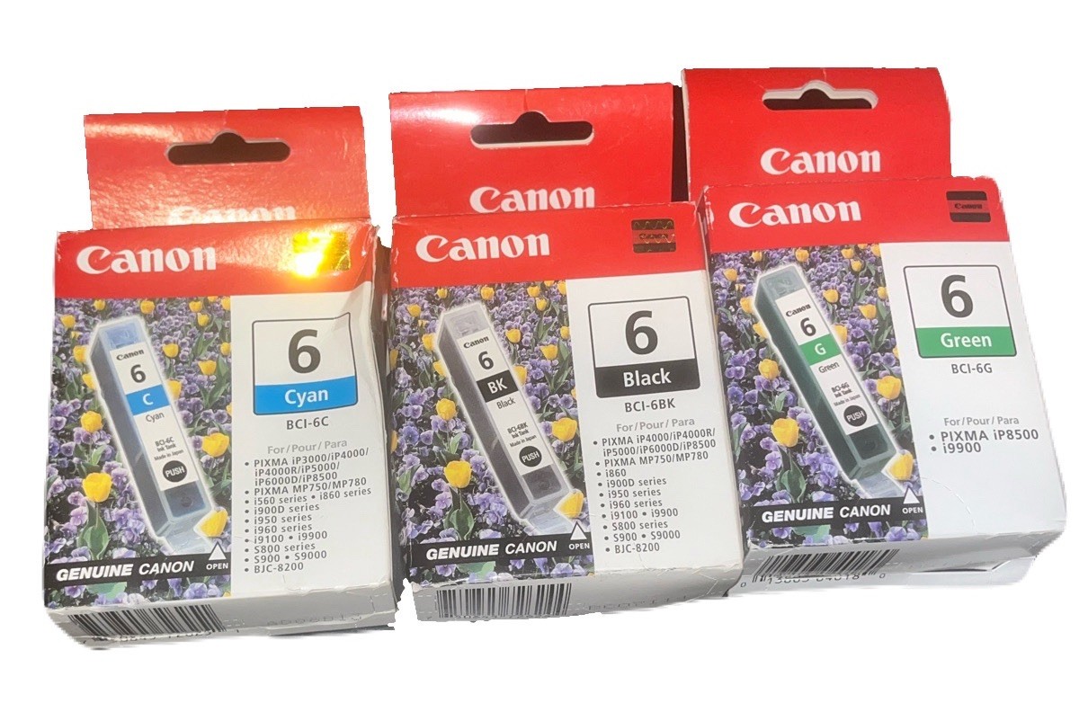 Lot Of 3 Genuine Canon BCI 6 Ink  - BCI-6C - BCI-6G BCI-6BK - New Sealed
