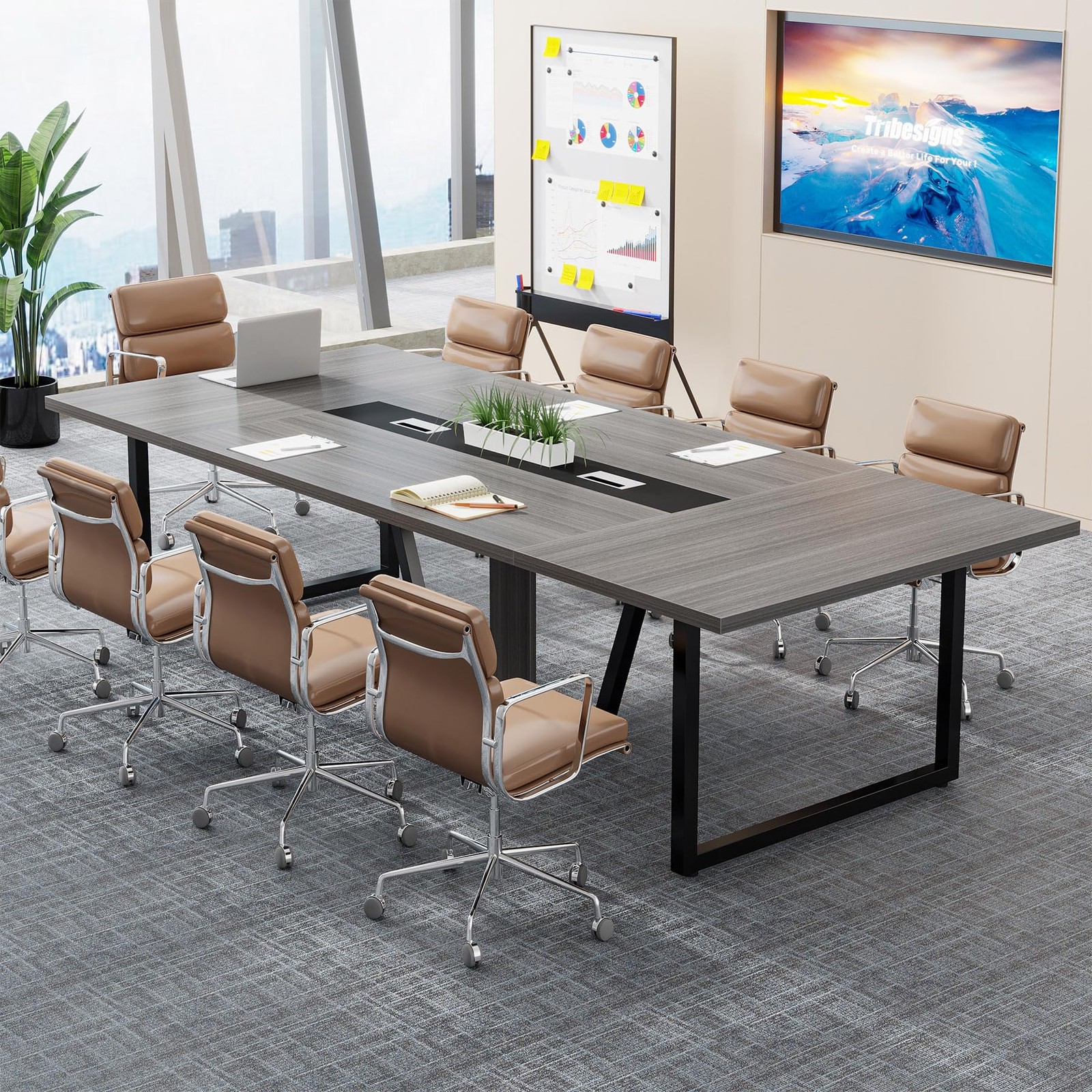 Conference Table 8FT 94.49 L x 47.24 W 29.53 H Grey XK00776 Tribesigns