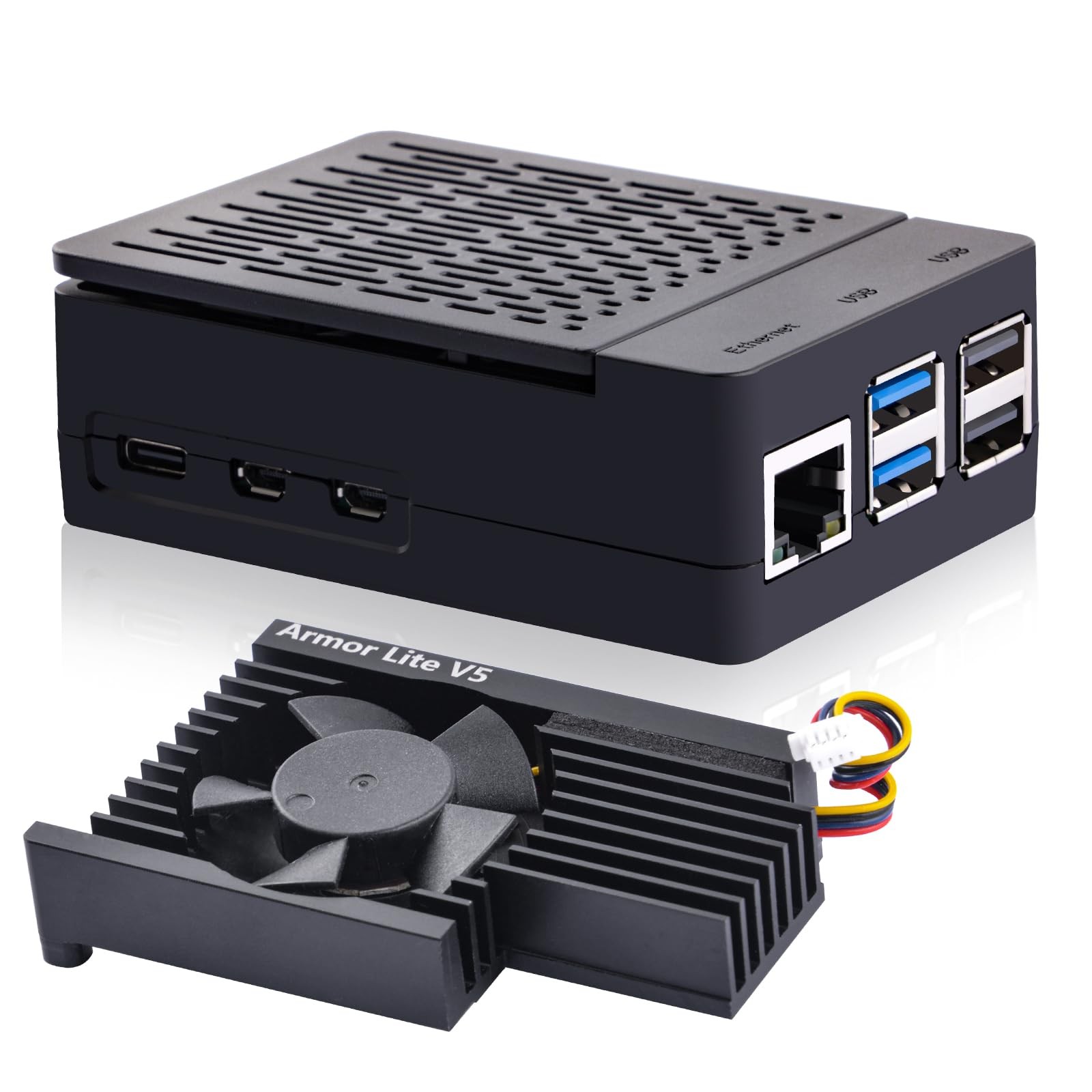 GeeekPi ABS Case with Armor Lite V5 Cooler for Raspberry Pi 5, Black