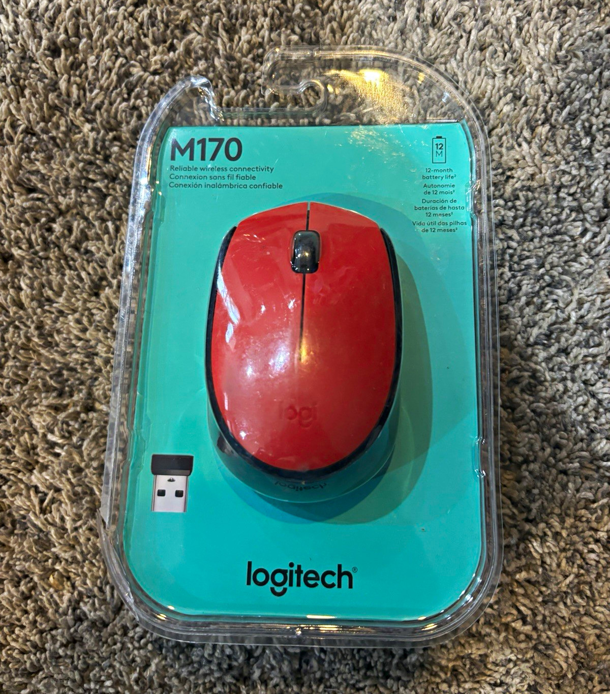 Logitech M170 Wireless Optical Mouse Red/Black 1000 DPI 3-Button USB Receiver