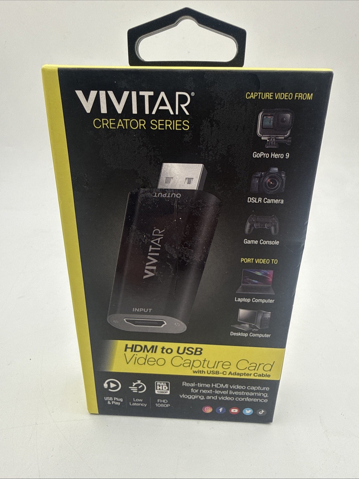 Vivitar Creator Series HDMI to USB Video Capture Card with USB-C Adapter Cable