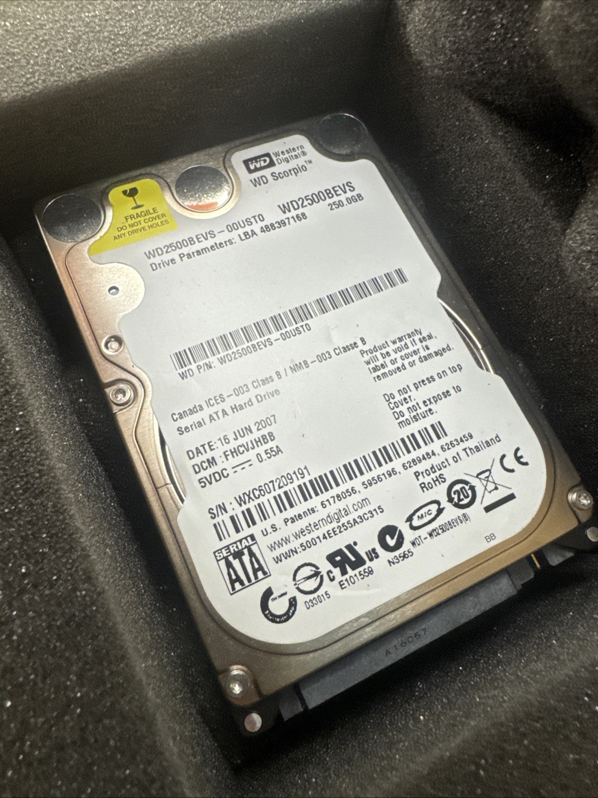 Western Digital Scorpio Blue WD2500BEVS 250GB 5.4K SATA XR812 Hard Disk Drive