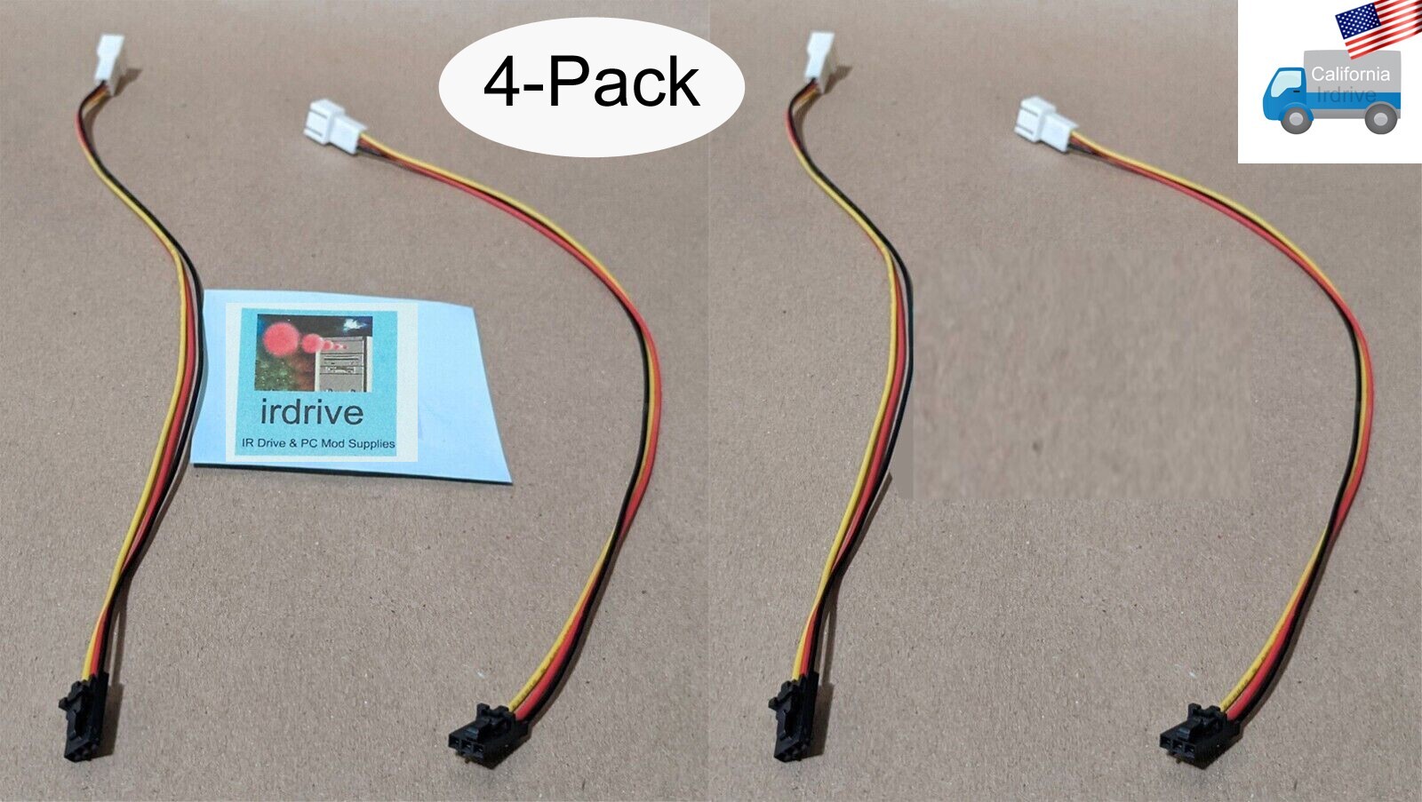 4-Pack: NEW Dell Latch Style 3pin to Standard 3pin PC Cooling Fan Adapter Cable