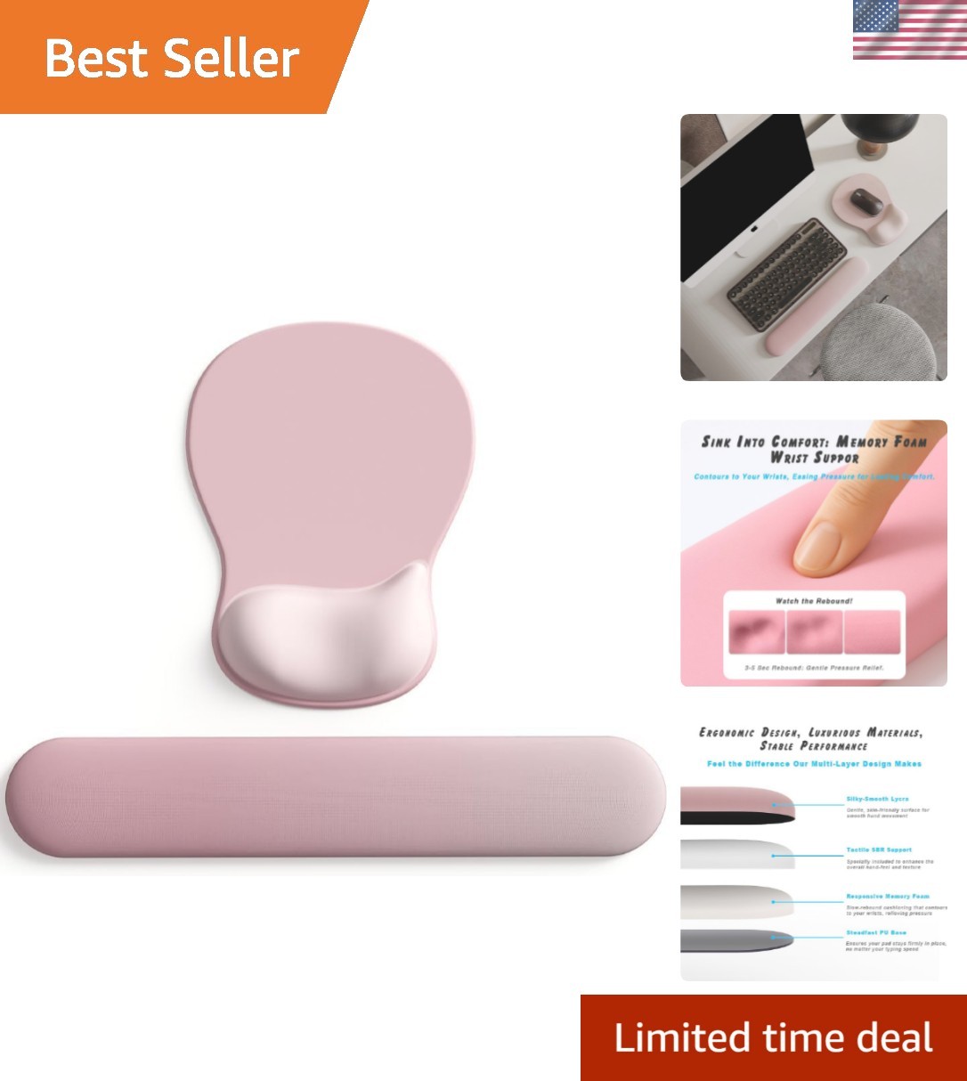 ErgoComfort Gel Wrist Rest Mouse Pad - Ergonomic Support in 09 Pink Serenity