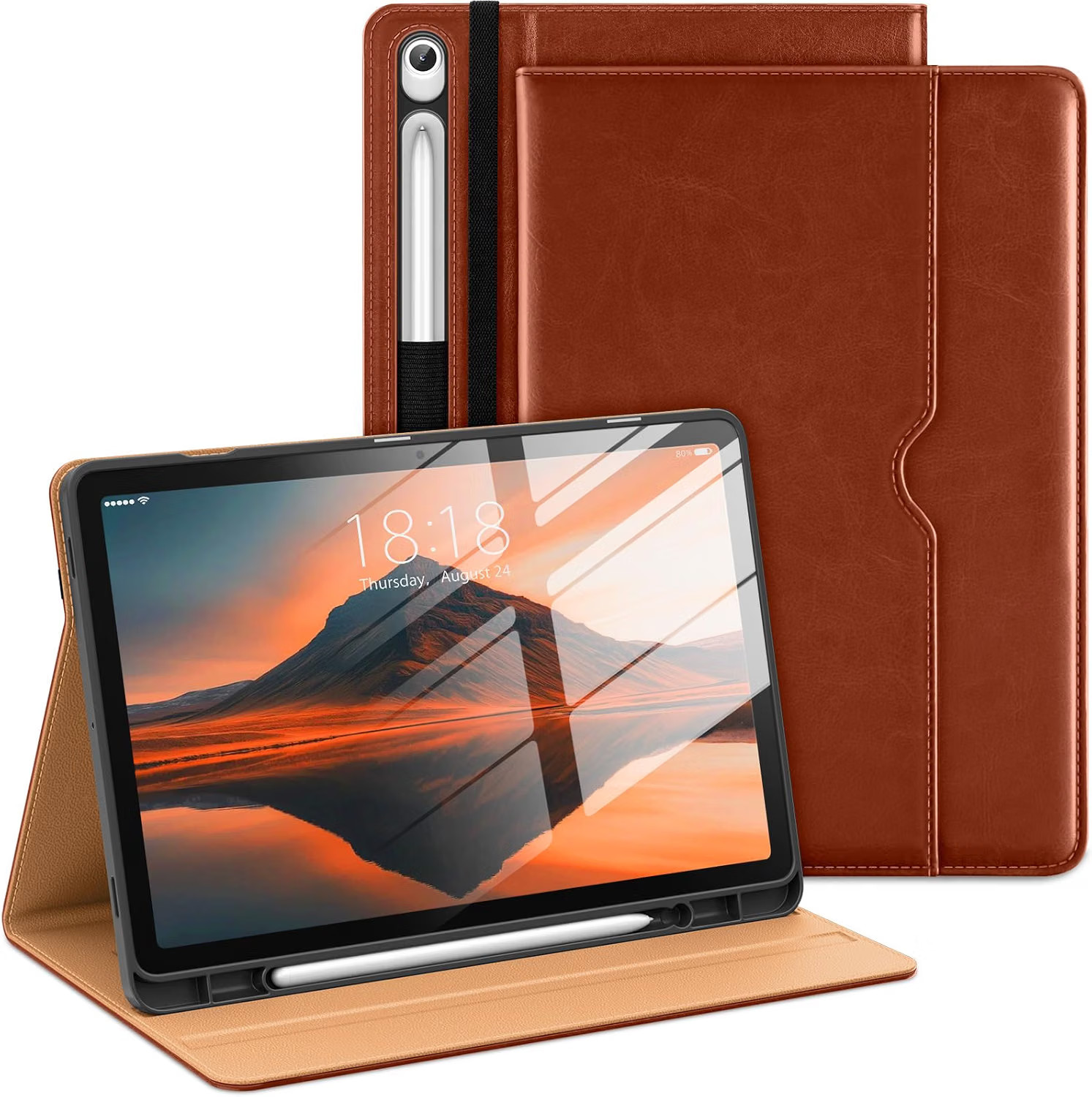 Premium Leather Case for Samsung Galaxy Tab S10 Lite/S10 FE/S9 FE - Brown, Slim