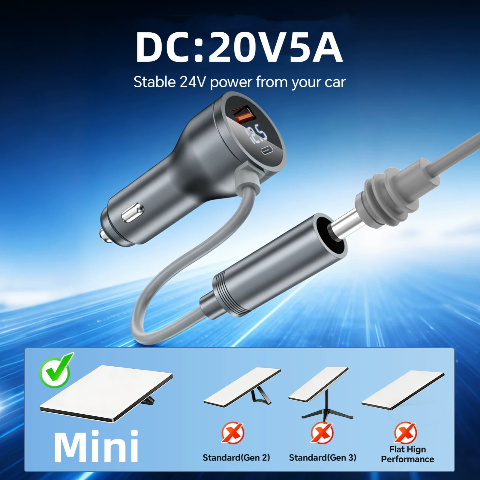 for Starlink Mini DC 20V 5A 100W Boost Car Charger PD45W QC18W Display