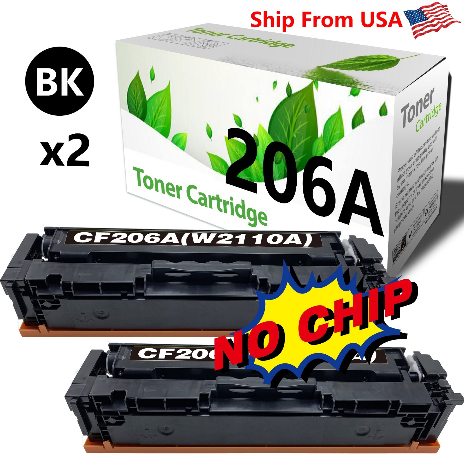 2-Pack no chip CF206A W2110A Toner Cartridges Work With M283fdn Printer
