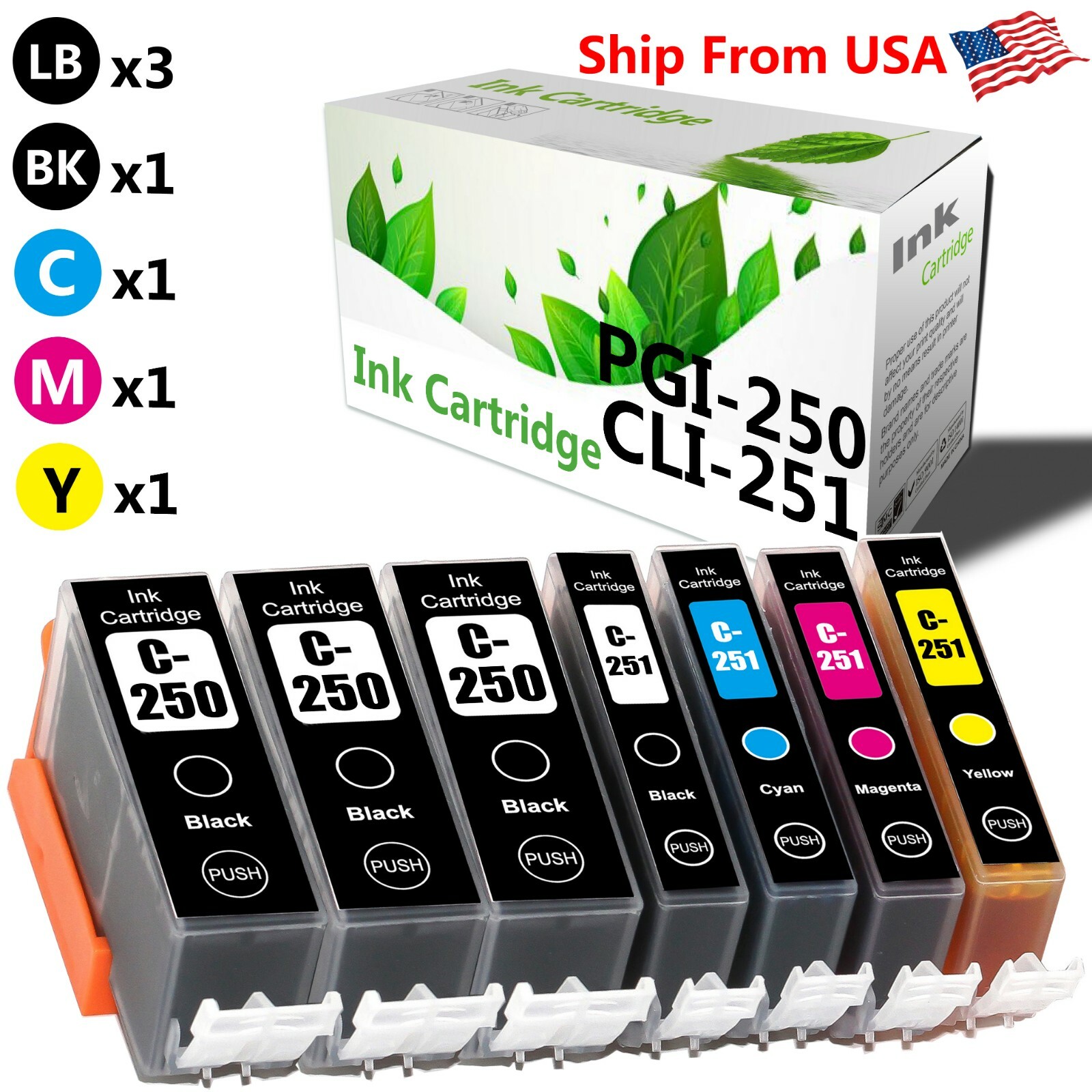 7 PK PGI250 CLI251 Ink Cartridge for Canon PIXMA MG6620 BK white Orange MG6420