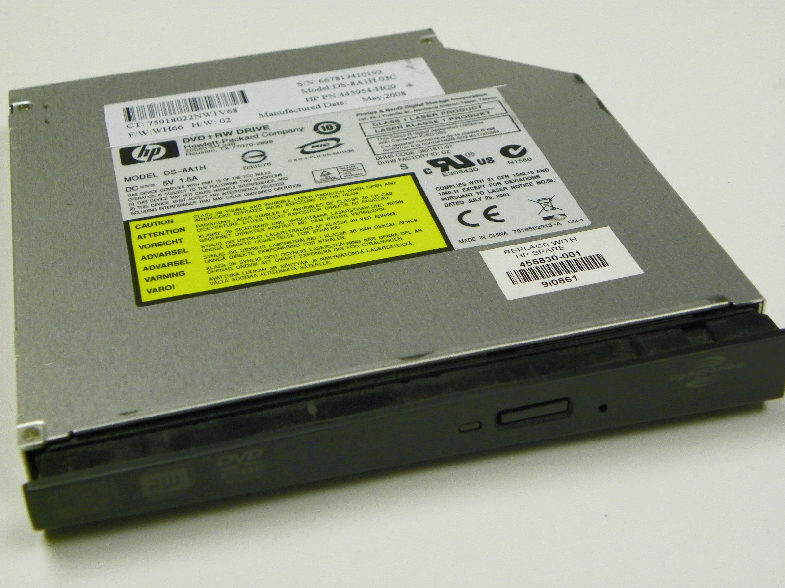 Philips DS-8A1H Slim IDE DVD±RW Lightscribe HP Laptop Drive 455830-001