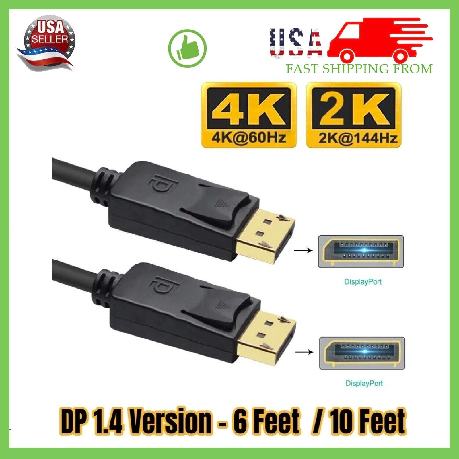 Display port to Display Port Cable DP Male to Male Cord 4K 60hz HD 6ft/10ft/15ft