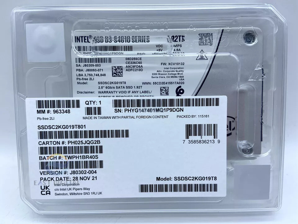 Intel D3 S4610 Series 1.92TB 2.5" 6Gb/s SATA III SSDSC2KG019T8 Solid State Drive