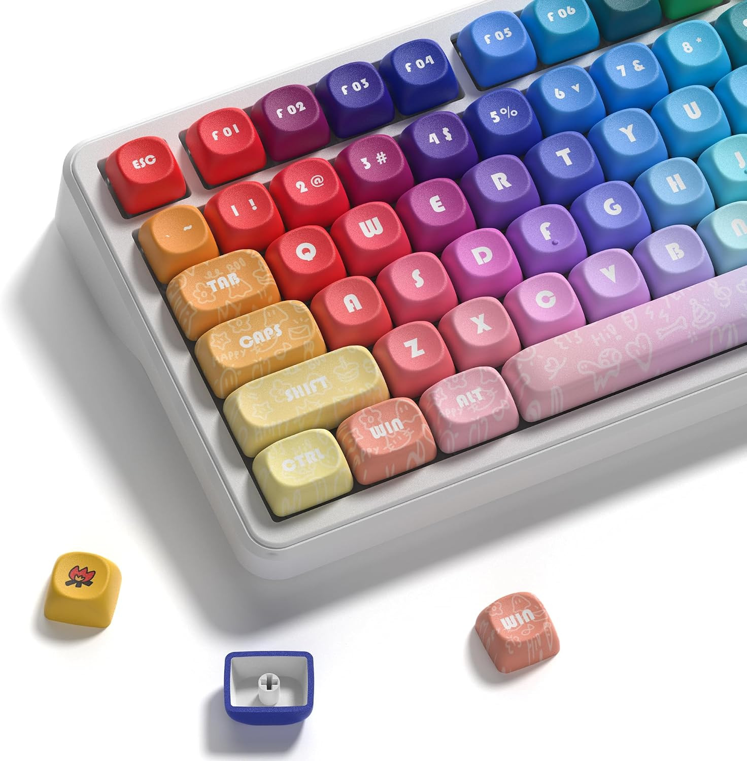MOA Profile PBT Keycaps, 131 Keys Dye-Sublimation Custom Keyboard Keycaps Cute
