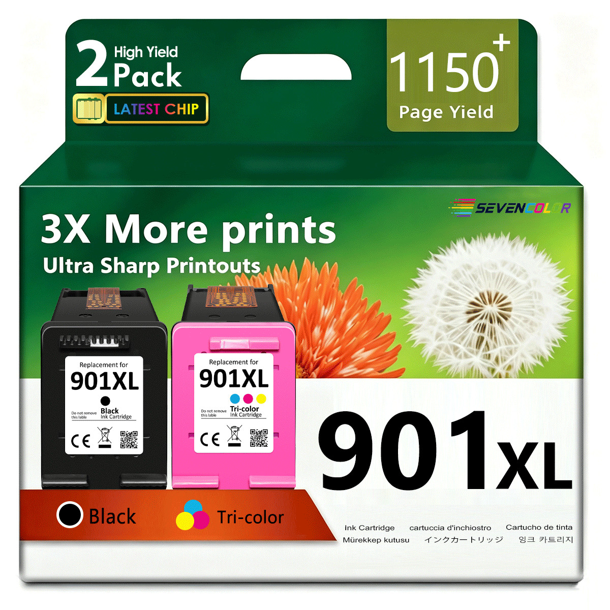 901XL Ink Cartridge Work for Officejet 4500 J4524 Printer (1 Black, 1 Tri-Color)