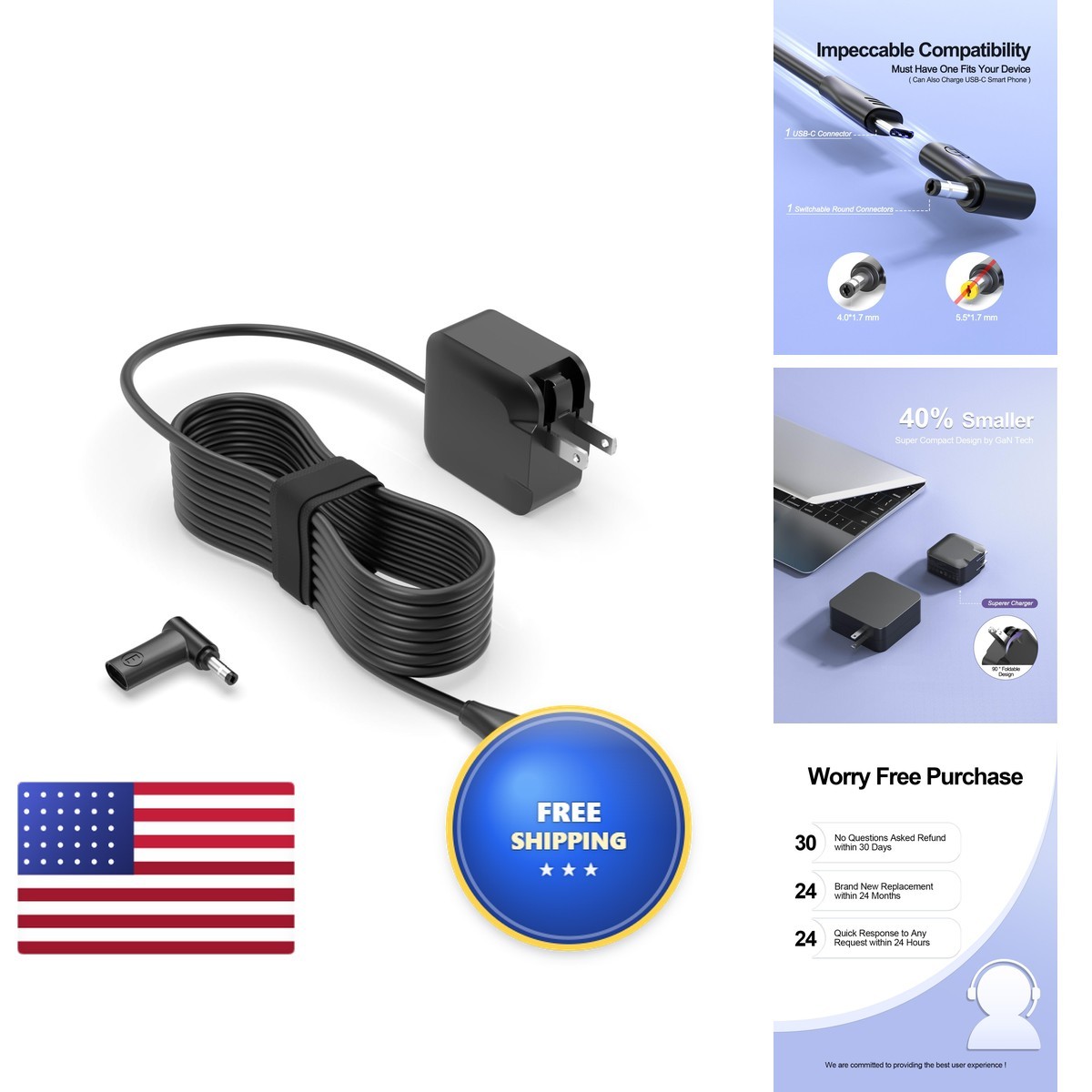 Superer 65W 45W 2-in-1 USB-C GaN Charger for Lenovo ThinkPad/IdeaPad V14 V15