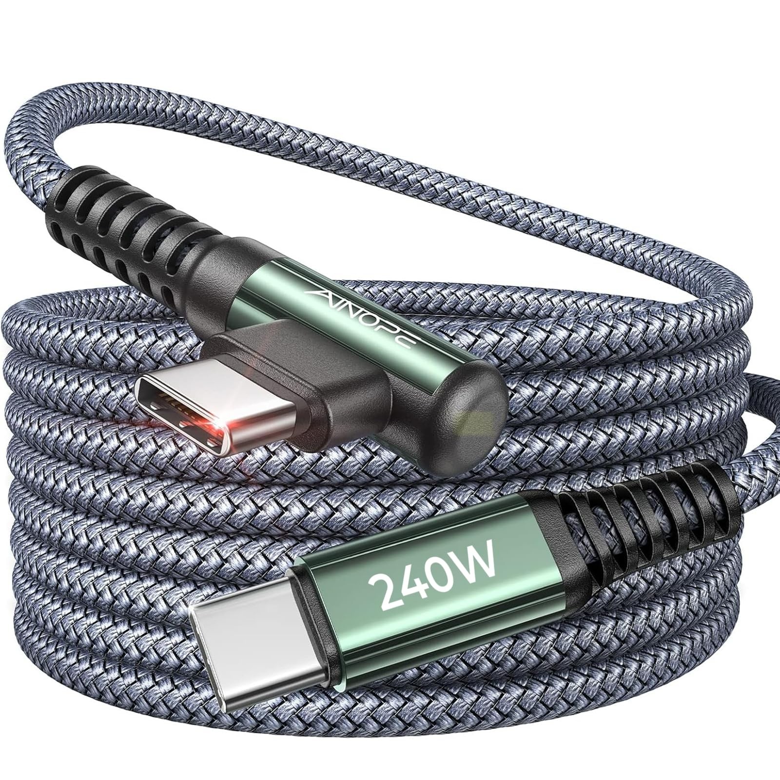 AINOPE 240W USB C to C Cable [10FT] Right Angle C C 10FT, Grey 