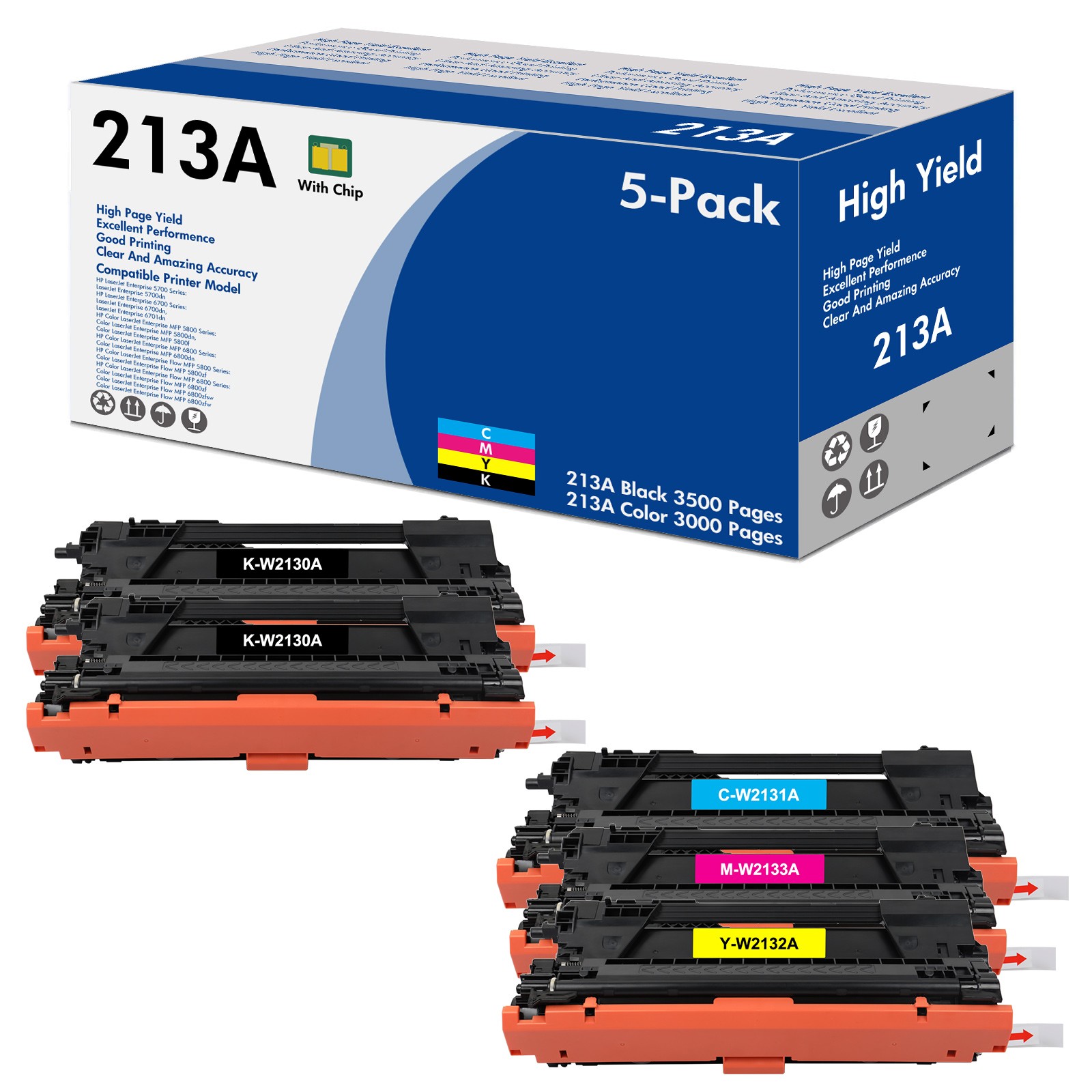 5PK W2130A 213A Toner for HP Color LaserJet Enterprise Flow MFP 6800zfsw 6800zfw