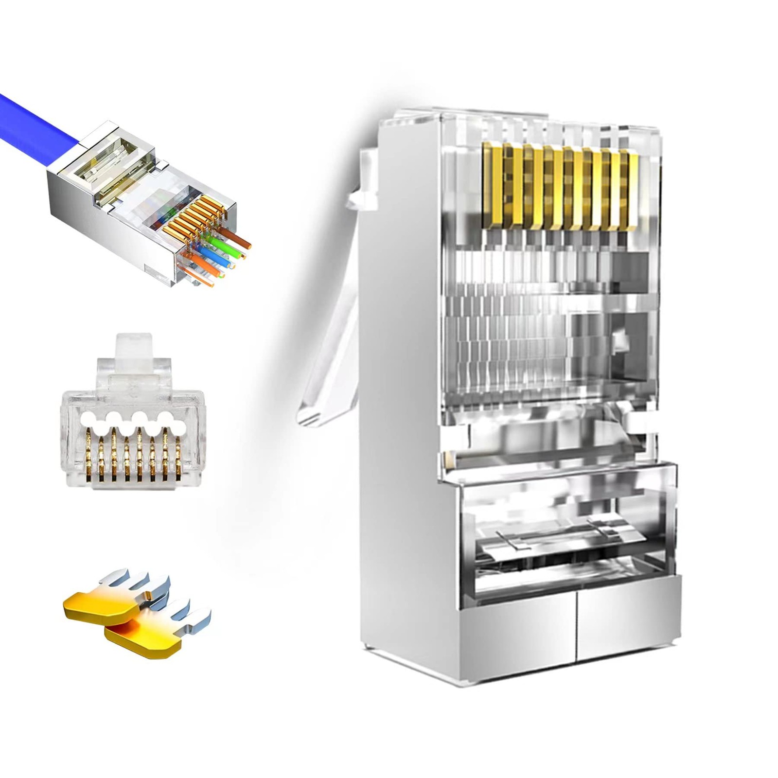 20Pack Pass Through Cat6 Shielded RJ45 Connectors, Gold Plated Cat6a RJ45 Con...