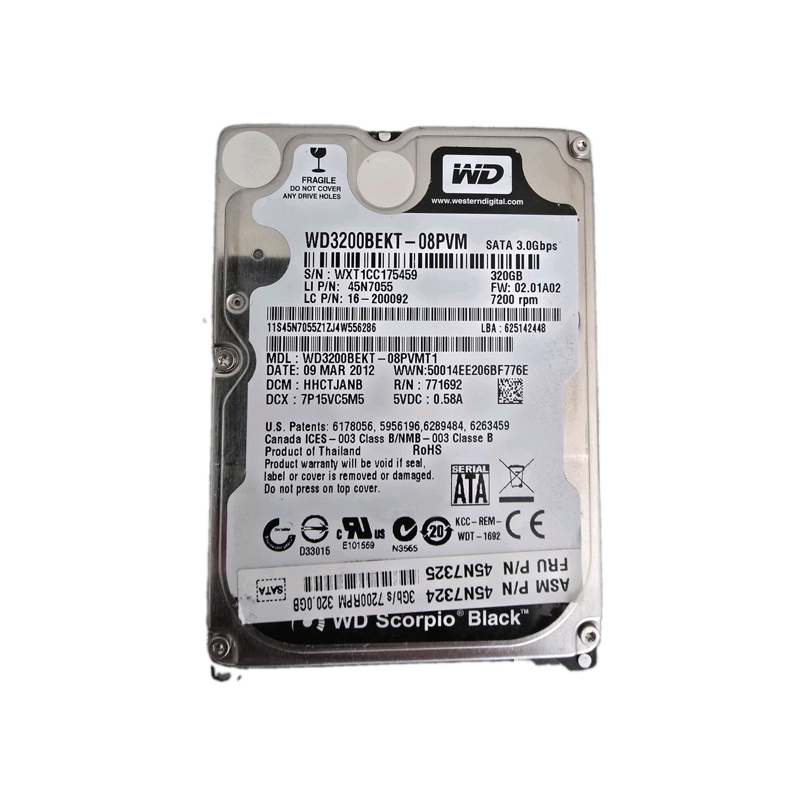 Western Digital 320GB WD3200BEKT 7200RPM SATA 2.5" Internal HDD Hard Disk Drive