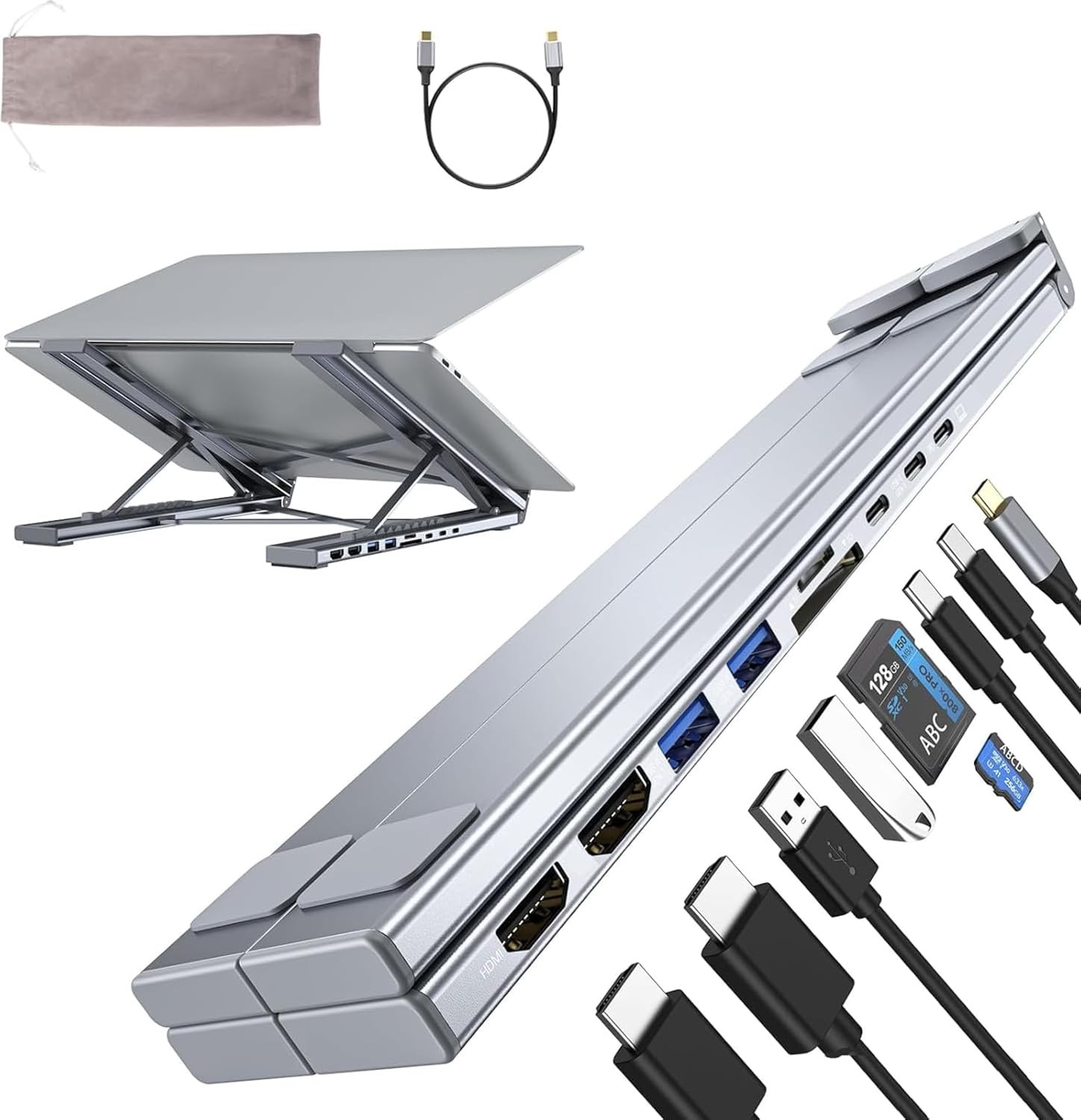 M91 Laptop Docking Station Dual Monitor Stand 9 in 1 USB C Hub 2 HDMI 4K@60Hz
