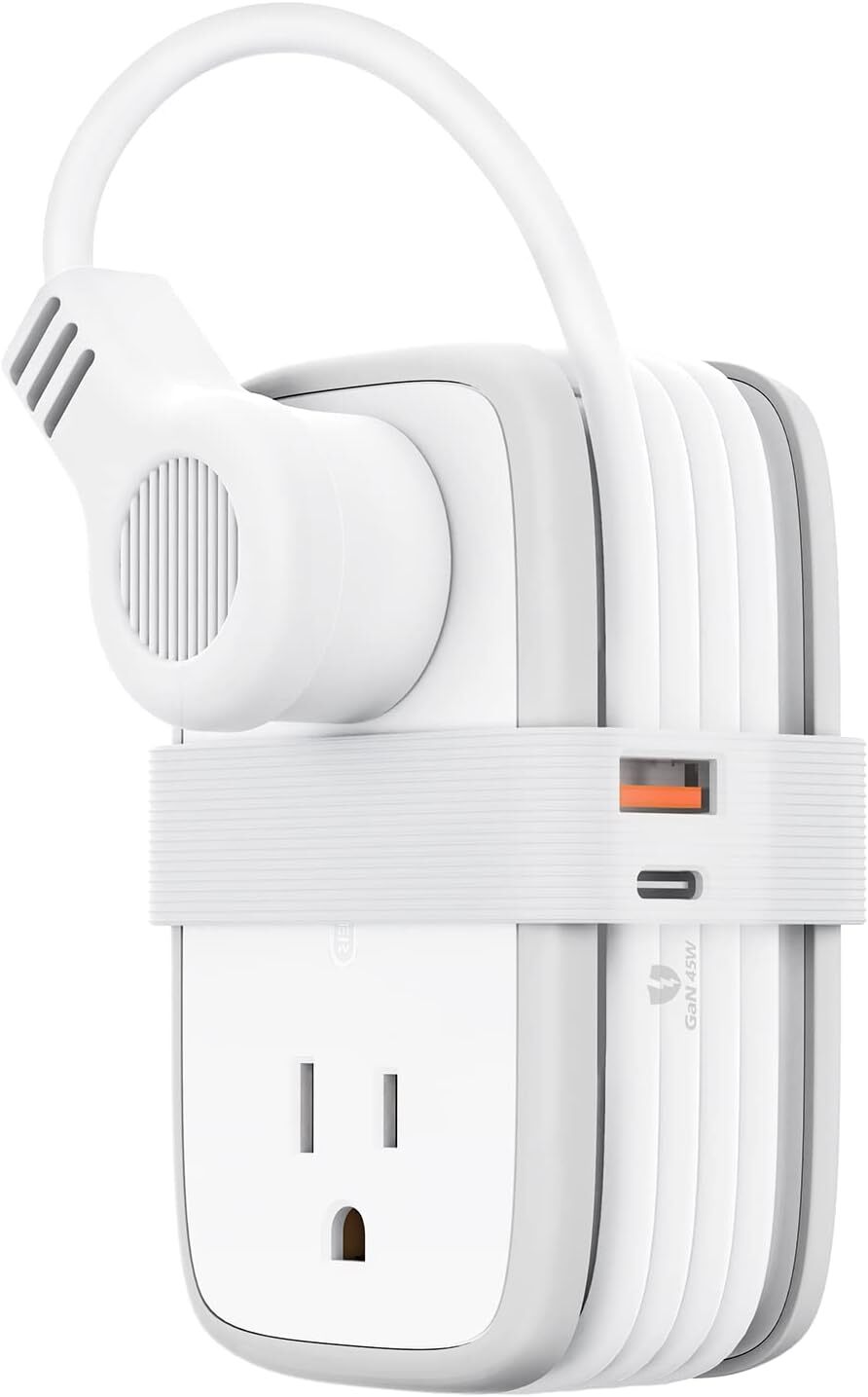 Travel Power Strip with GaN 45W USB C Ports Protable 4 AC Outlets 4ft Cord White