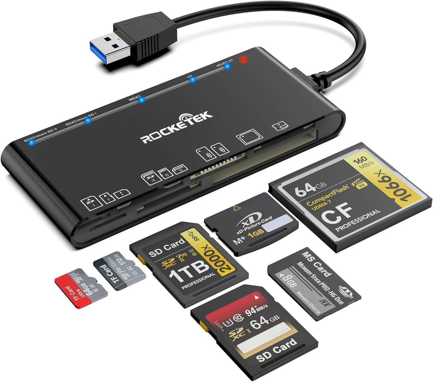 Xd-Picture Card Reader USB 3.0, Multi-Card Reader for Xd/Cf/Ms/Sd/Tf, 7-In-1 Mem