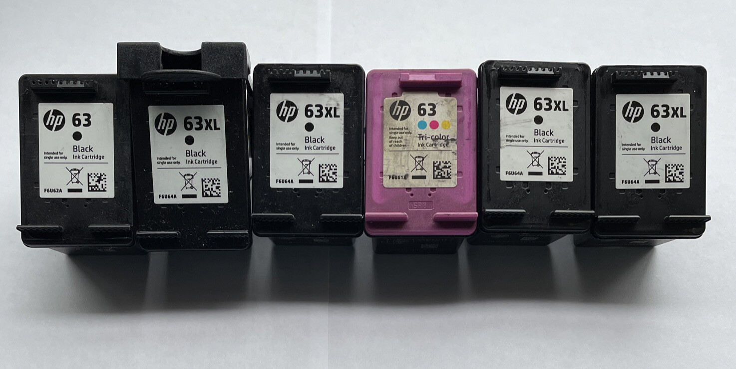 6 Empty  Ink Cartridges HP63XL 5 Black 1 Color Lot 6 Empty HP 63XL Ink Cartridge