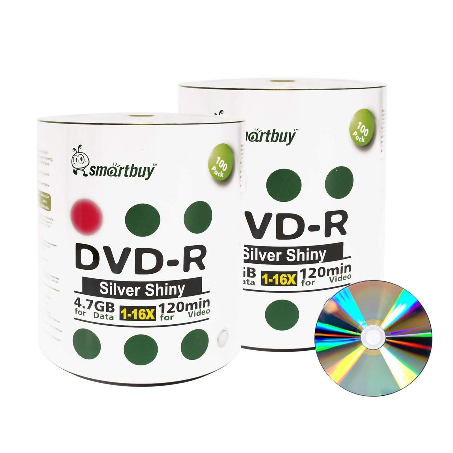 Smart Buy 200 Pack DVD-r 4.7gb 16x Shiny Silver Blank Data Video Movie Record...