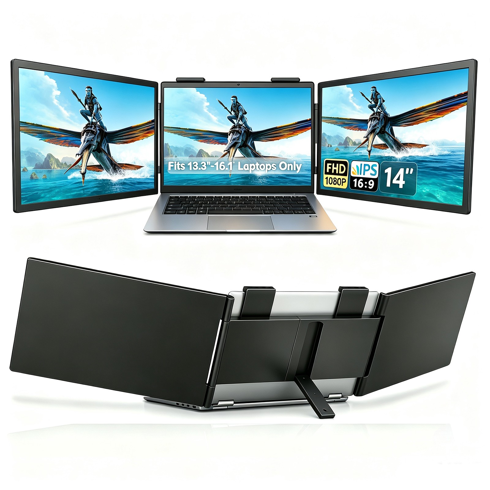 Eviciv Dual Laptop Screen Extender 14" Portable Monitor 1920*1080 Triple Screen