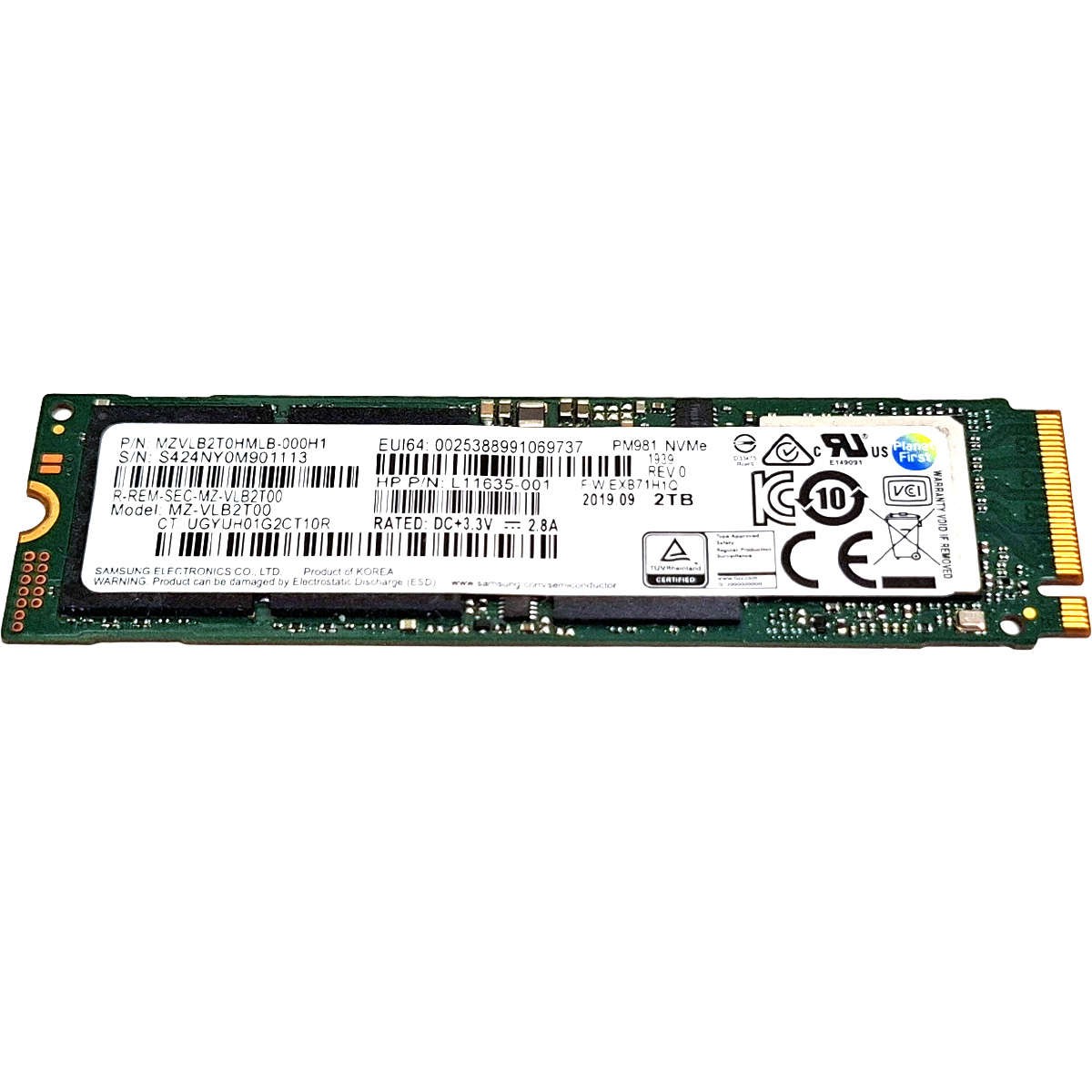 HP L11635-001 Samsung MZ-VLB2T00 PM981 NVMe 2TB SSD M.2 2280 PCIe Gen3.0 x4