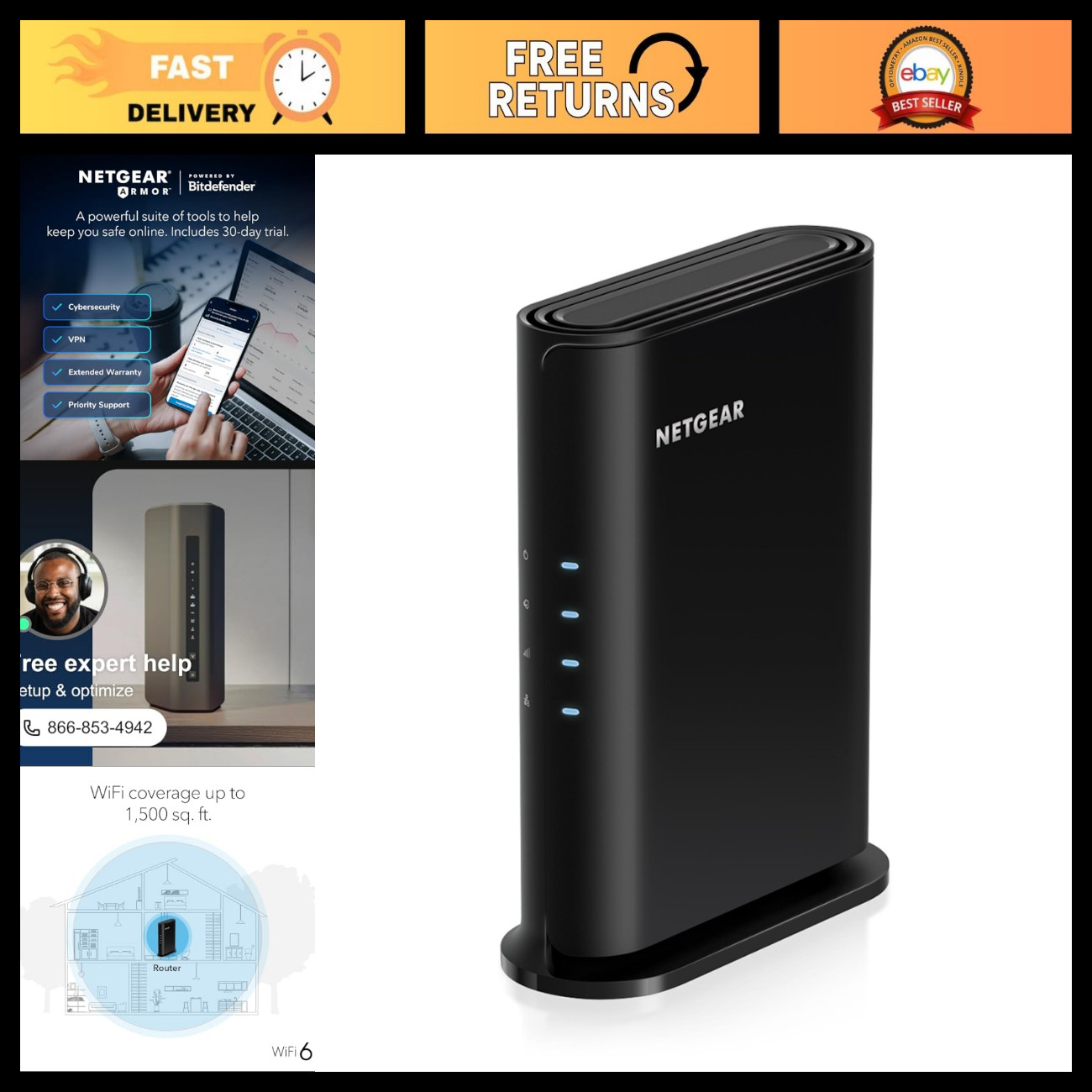 High-Speed WiFi 6 Router, Up to 1,500 sq ft Coverage, 1.8 Gbps Performance